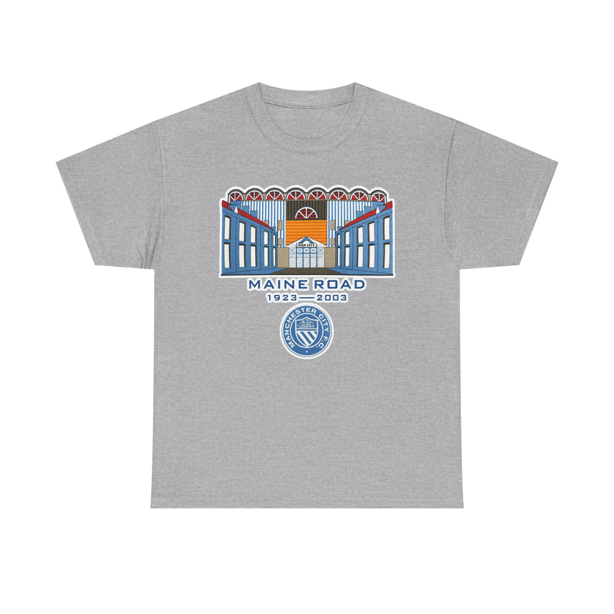 Maine Road 1923–2003 Cotton T-Shirt — Vintage Stadium Illustration Tee