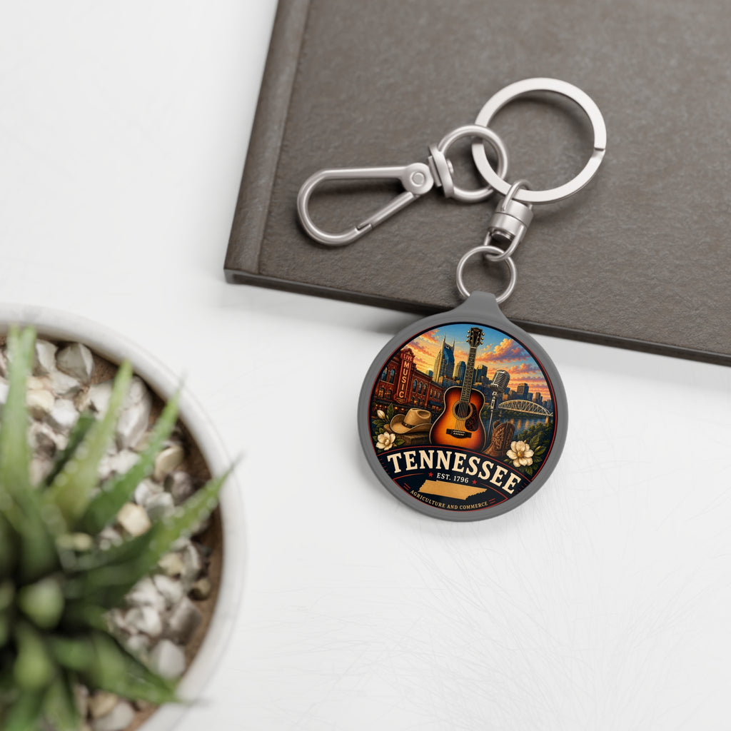 Tennessee Guitar Keyring Tag — Nashville Skyline Souvenir Keychain
