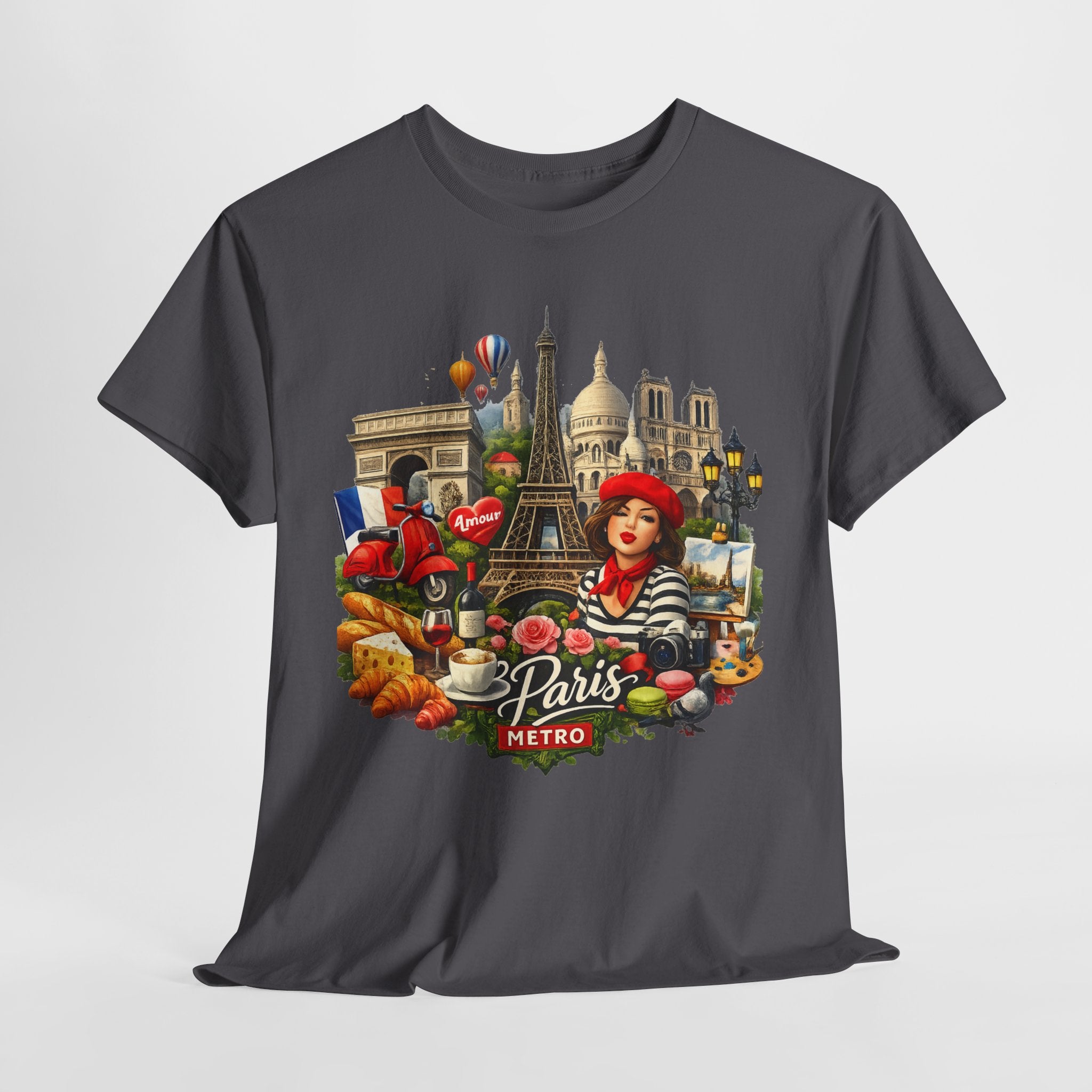 Paris Montage Tee — Eiffel Tower, Croissant & Metro Vintage Travel T‑Shirt