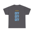 Manchester City City City Tee — Minimal Skyline Graphic T‑Shirt with Three Stars
