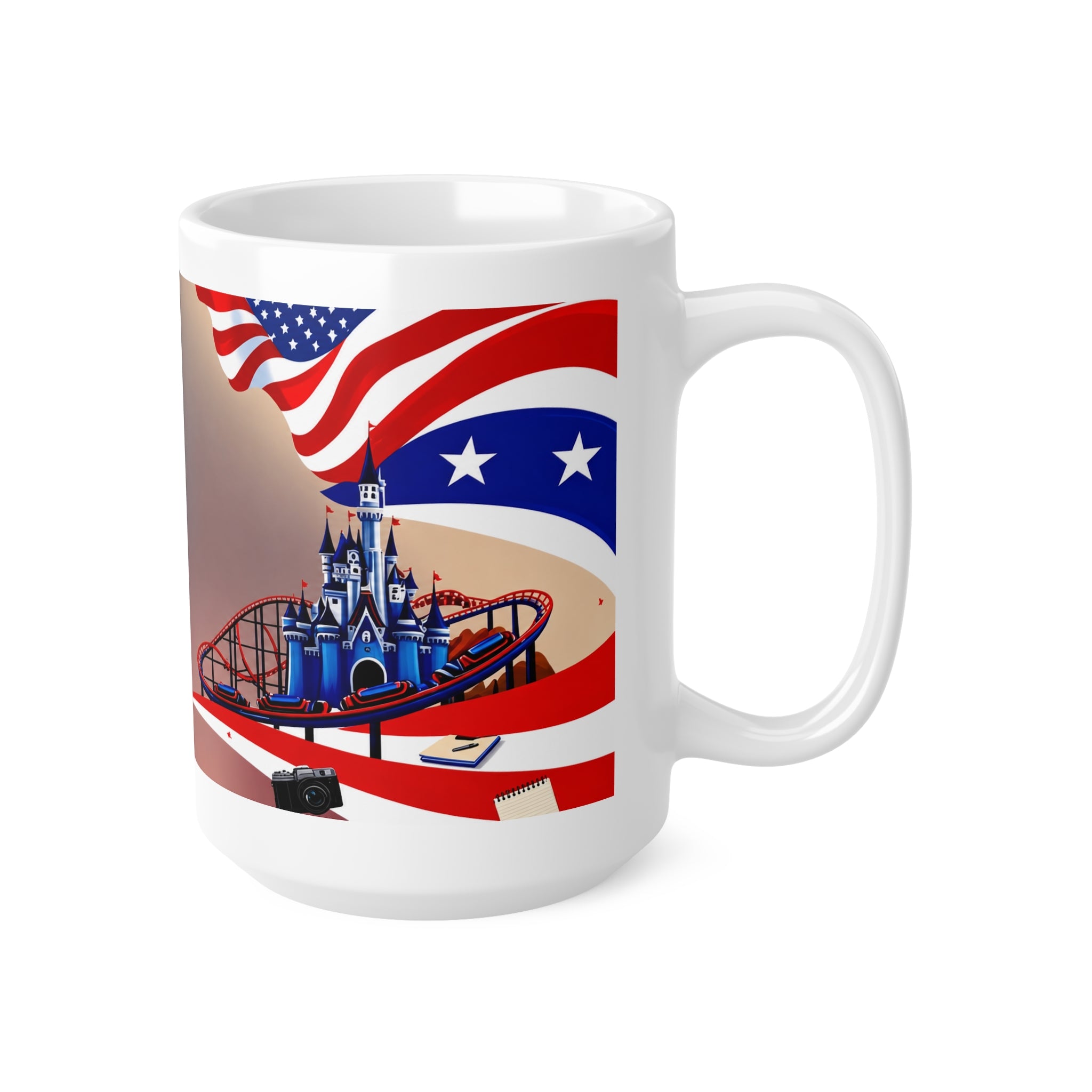American Theme Park Coffee Mug — Patriotic Roller Coaster & Castle 11oz/15oz