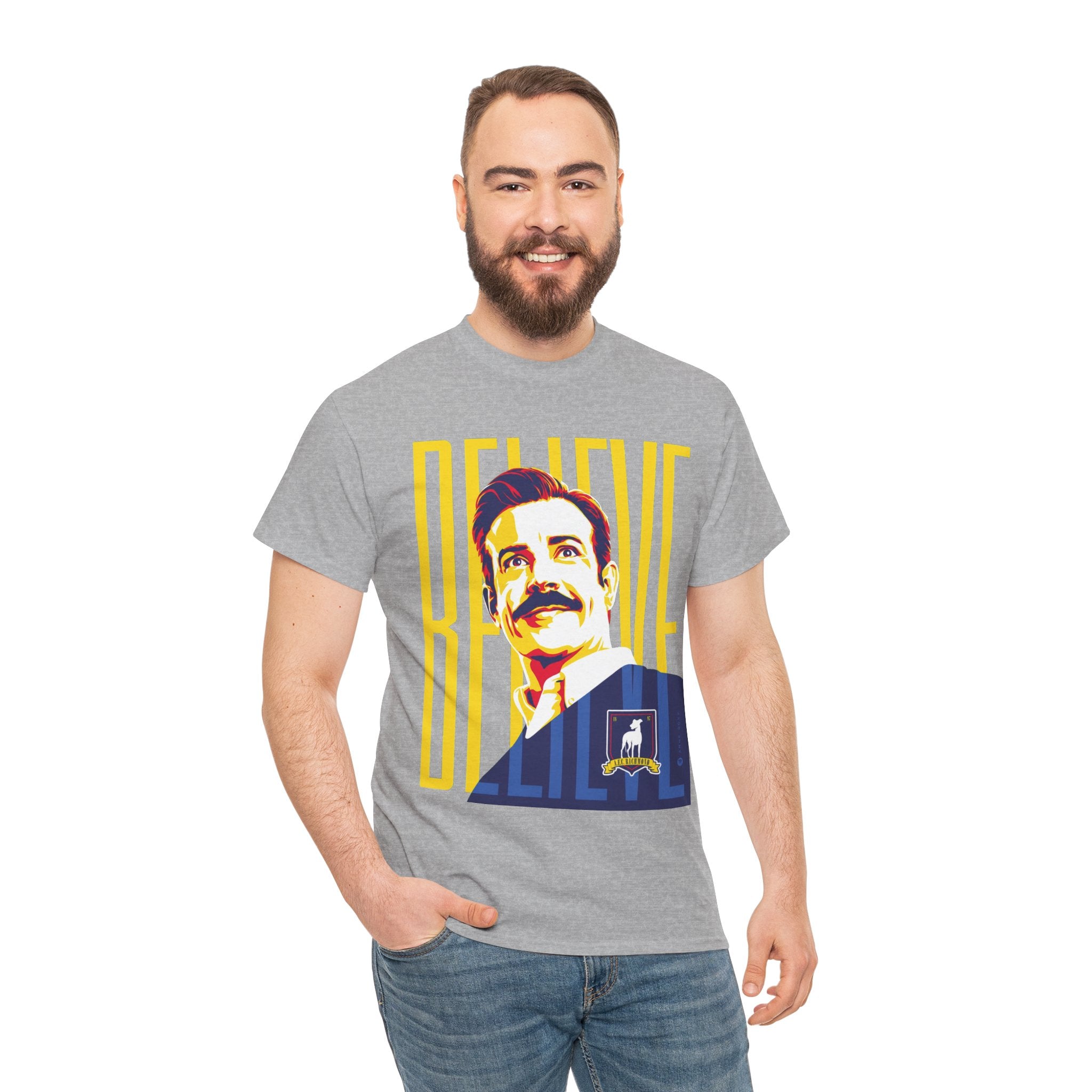 Ted Lasso Inspired Believe Retro Portrait T‑Shirt — Inspirational Vintage Mustache Design