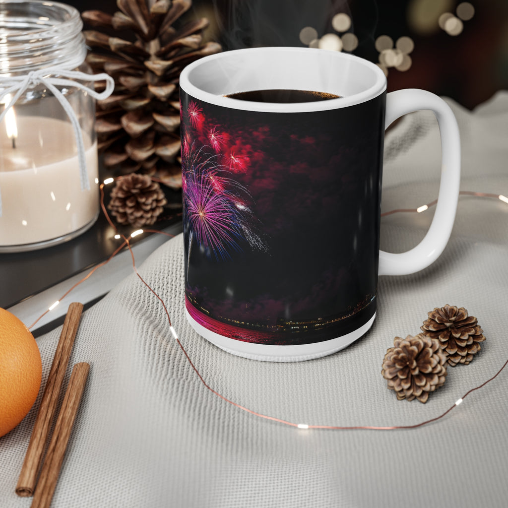 Statue of Liberty Fireworks Mug — Patriotic New York City Coffee Cup (11oz & 15oz)