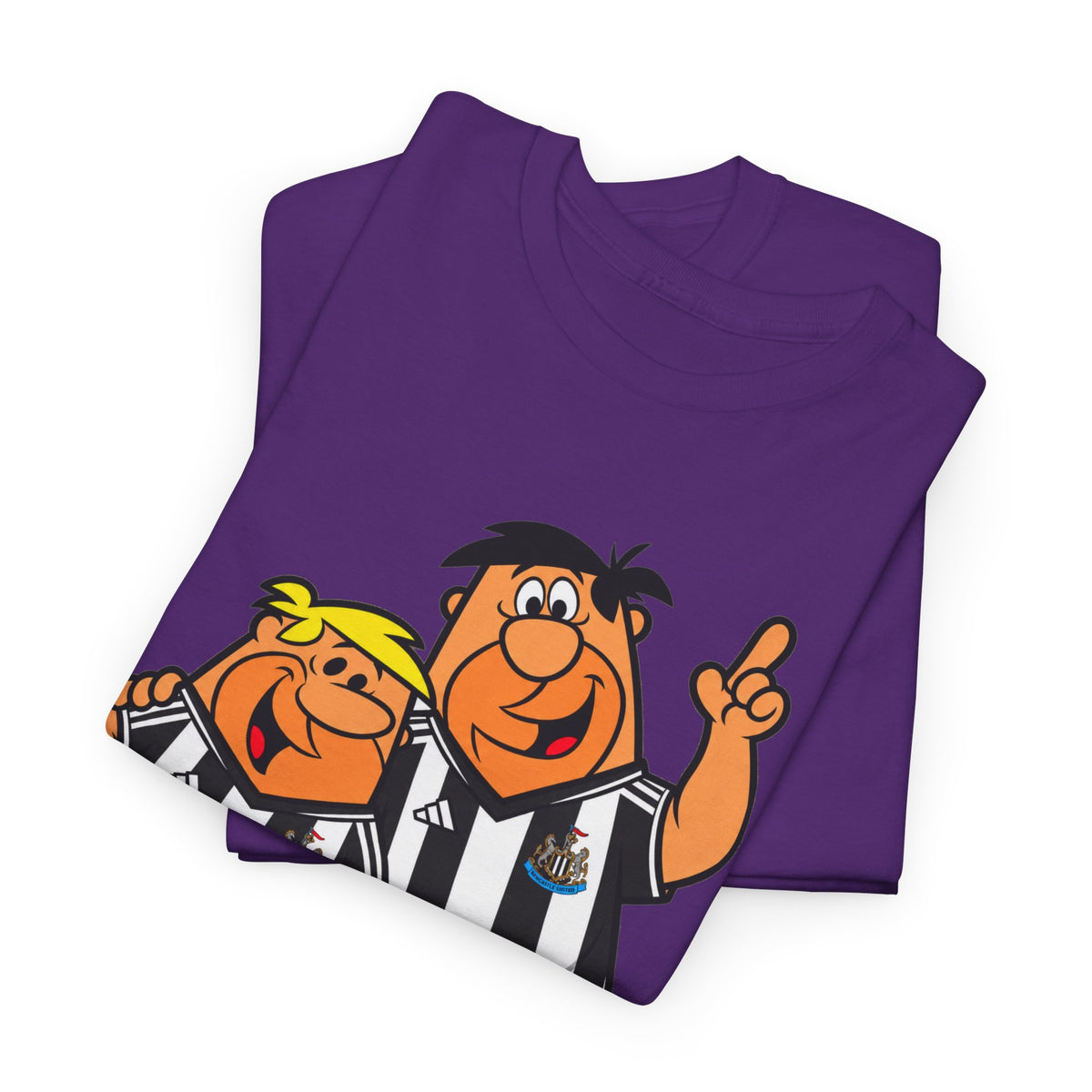 Newcastle United Flintstones Cartoon Cotton T-Shirt / Tee — Retro Striped Jersey Illustrations