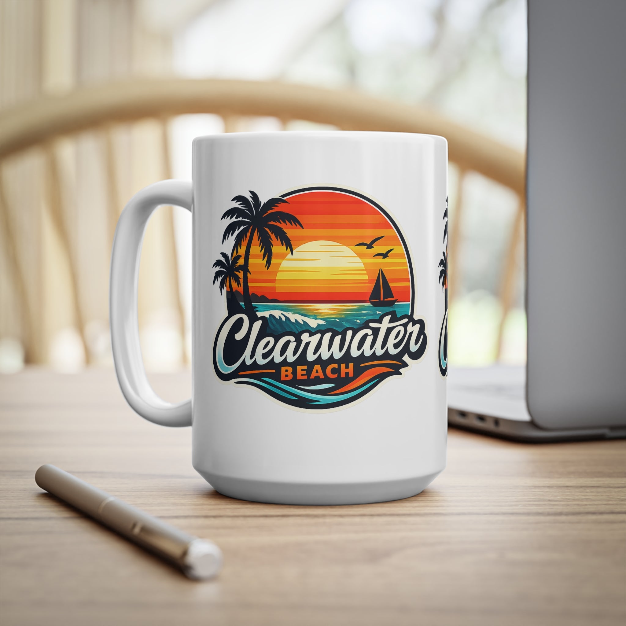 Clearwater Beach Ceramic Coffee Cups, 11oz, 15oz