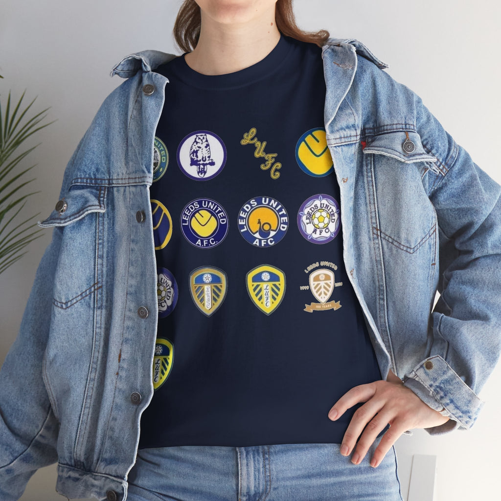 Leeds United Retro Crest Cotton T-Shirt — Vintage Football Club Emblem Tee