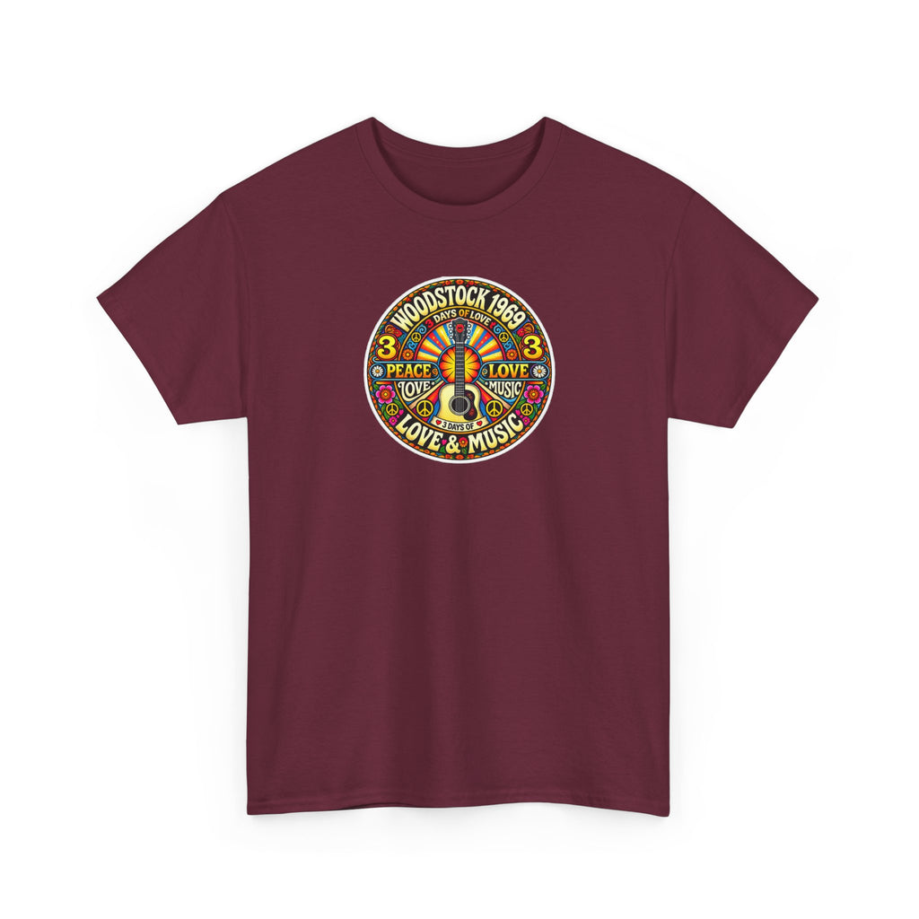 Woodstock 1969 Peace & Love Graphic Cotton T- Shirt / Tee