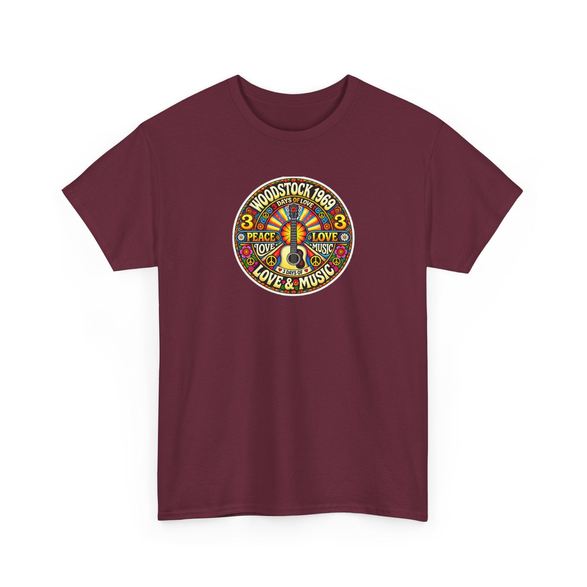 Woodstock 1969 Peace & Love Graphic Cotton T- Shirt / Tee