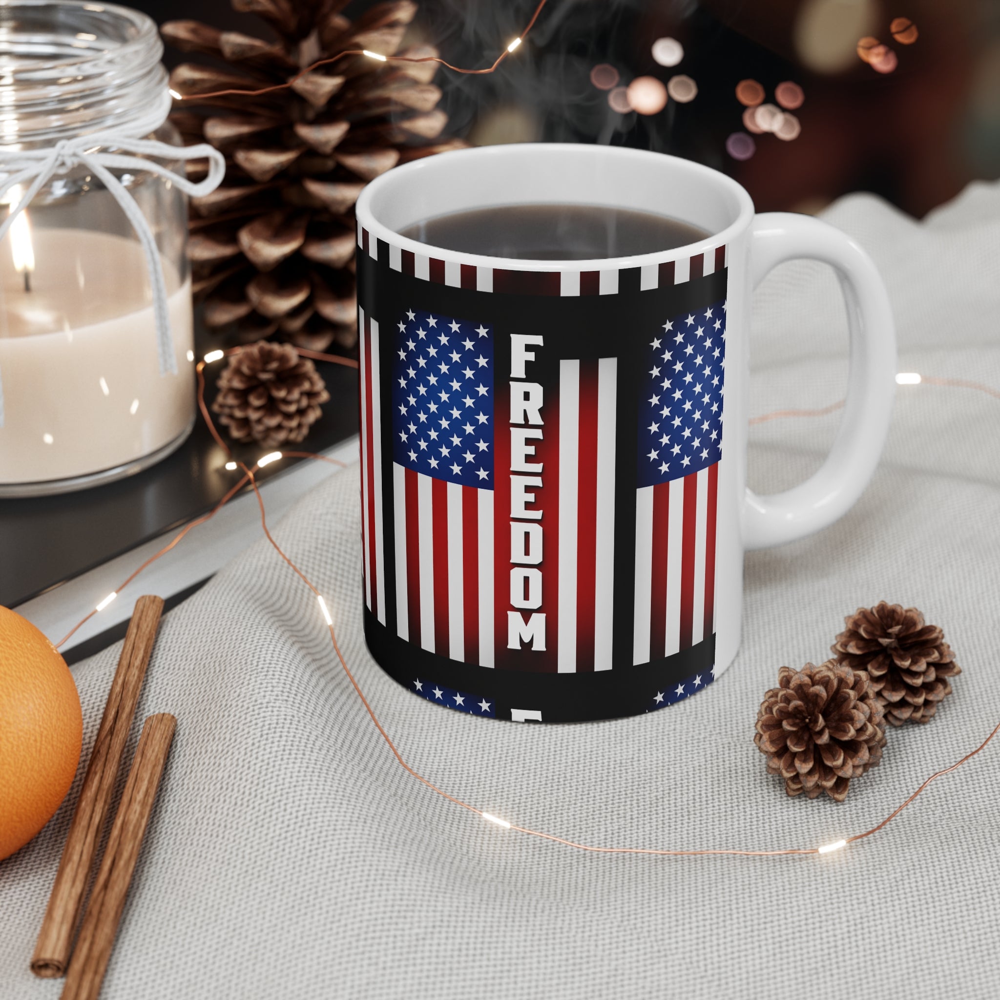 USA Freedom Flag Ceramic Mug — Patriotic USA Coffee Cup (11oz & 15oz)