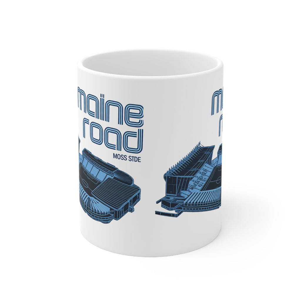 Manchester City Maine Road Stadium Mug — Retro Blue Soccer Stadium Ceramic Coffee Cup (11oz & 15oz)