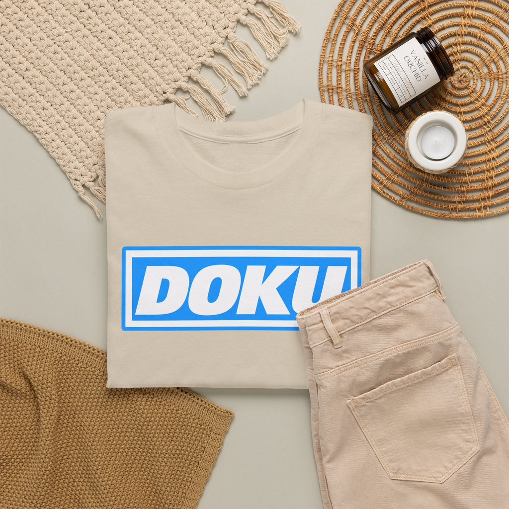 Doku Manchester City Player Logo Cotton Tee — Minimal Blue Box Graphic T-Shirt