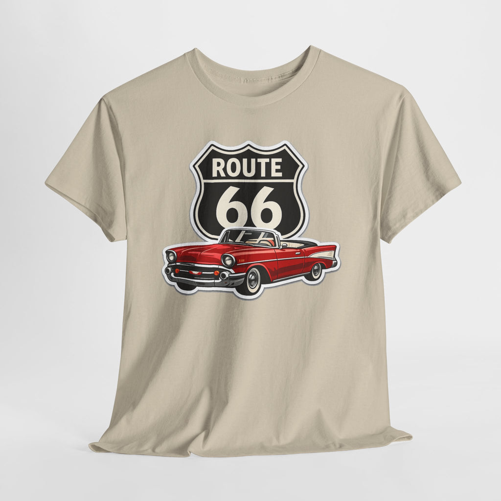 Route 66 Classic Car T‑Shirt — Retro Red Convertible Road Trip Tee