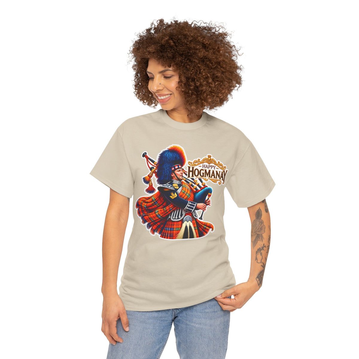 Hogmanay Bagpiper T‑Shirt — Happy Hogmanay Scottish New Year Tee