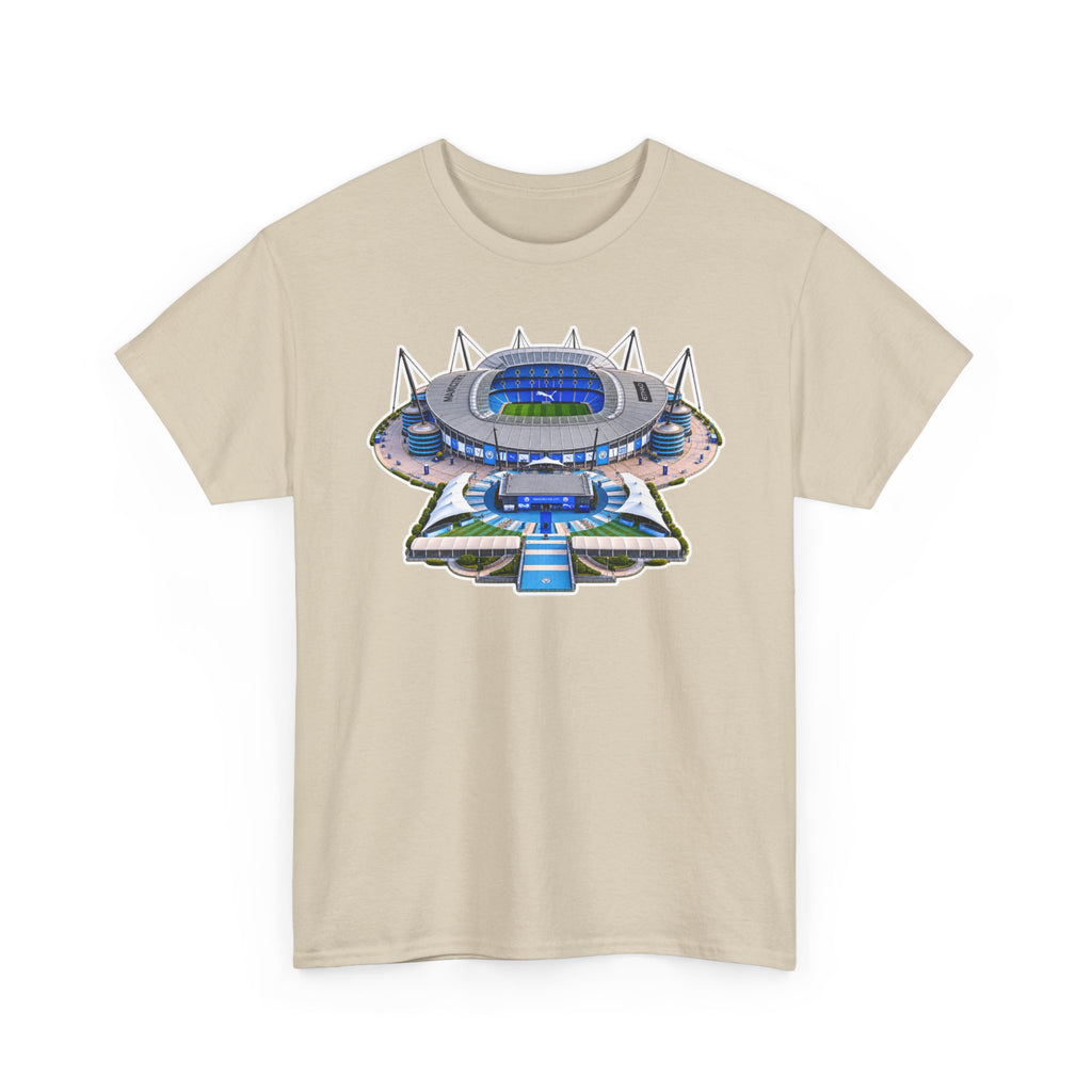 Manchester City Etihad Stadium Illustration T-Shirt — Retro Soccer Arena Graphic Tee