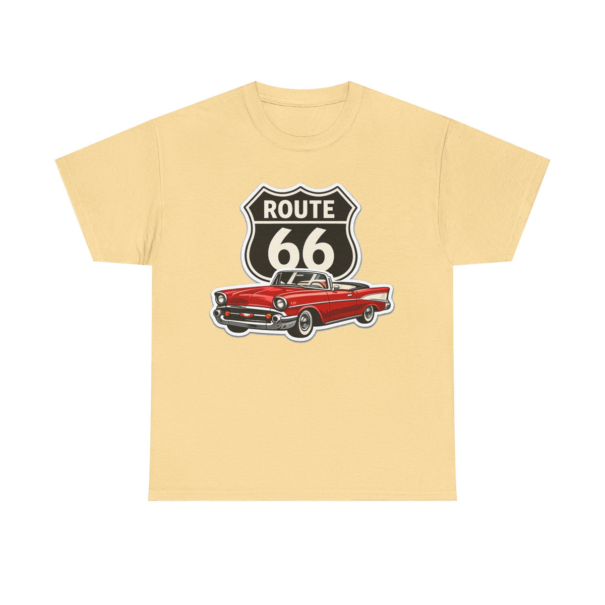 Route 66 Classic Car T‑Shirt — Retro Red Convertible Road Trip Tee