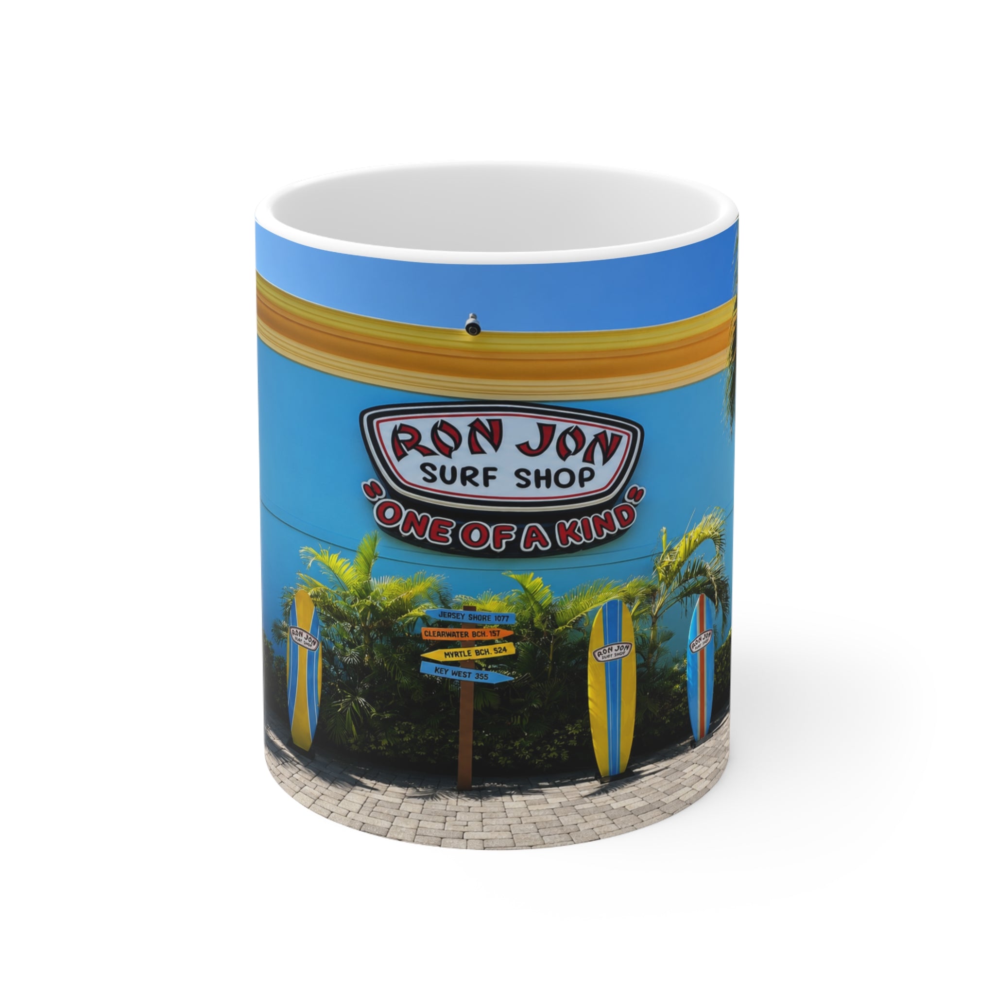 Ron Jon Surf Shop Photo Mug — Beach Surfboard Ceramic Coffee Cup (11oz & 15oz)
