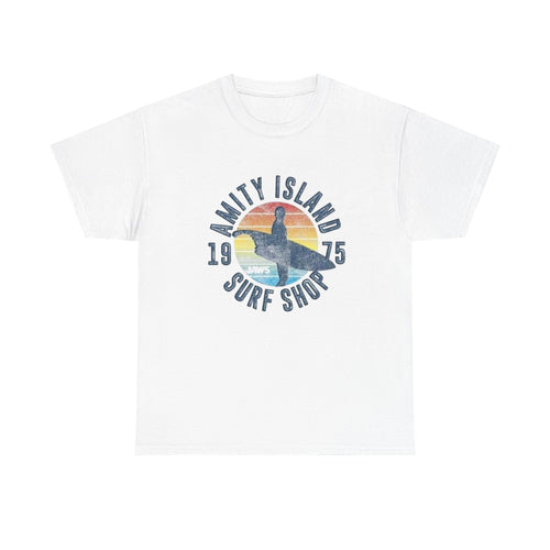 Amity Island Surf Shop Tee — Vintage Surfer Graphic T-Shirt (1975)