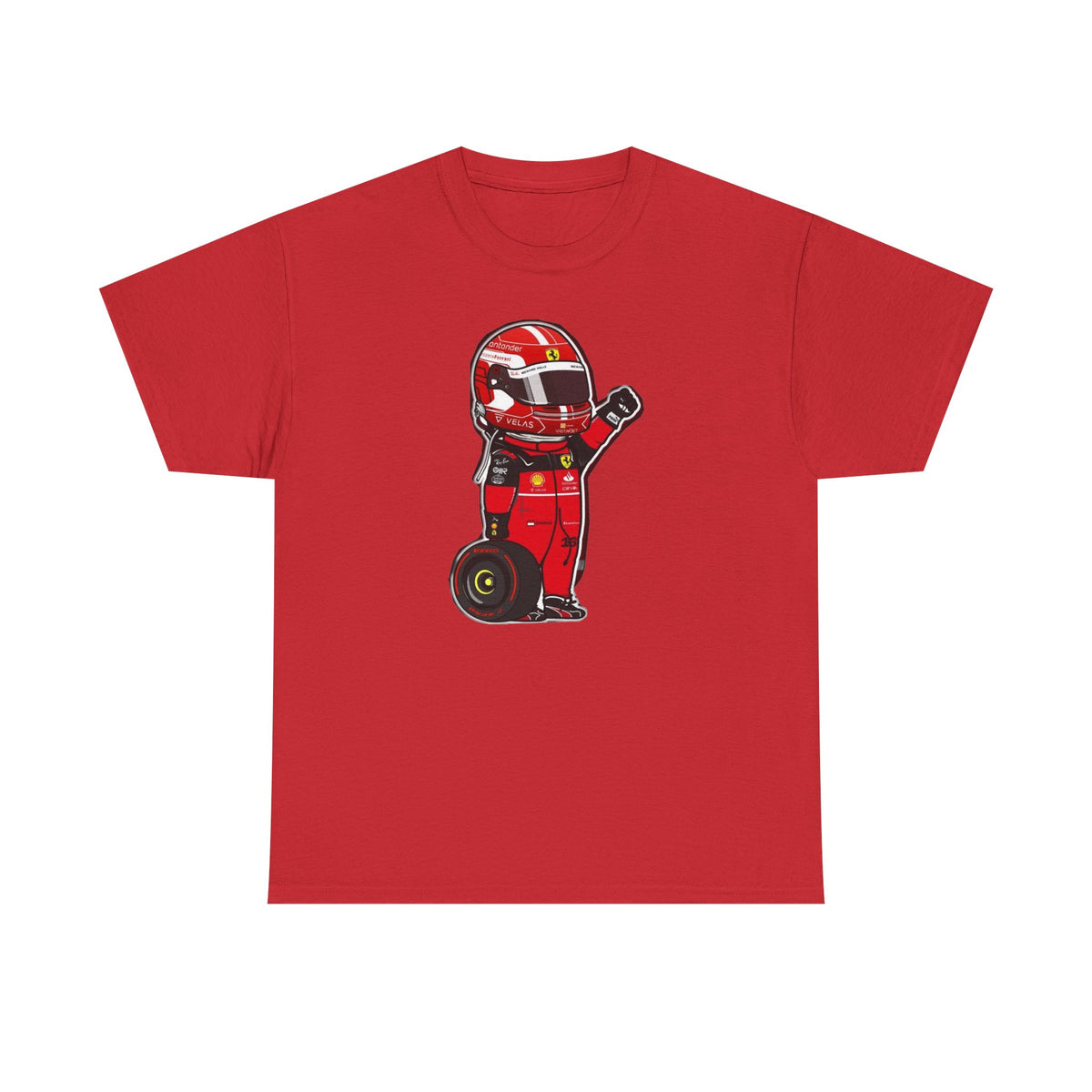 Race Car Driver Cartoon Tee — Cute Red Helmet Racing Shirt