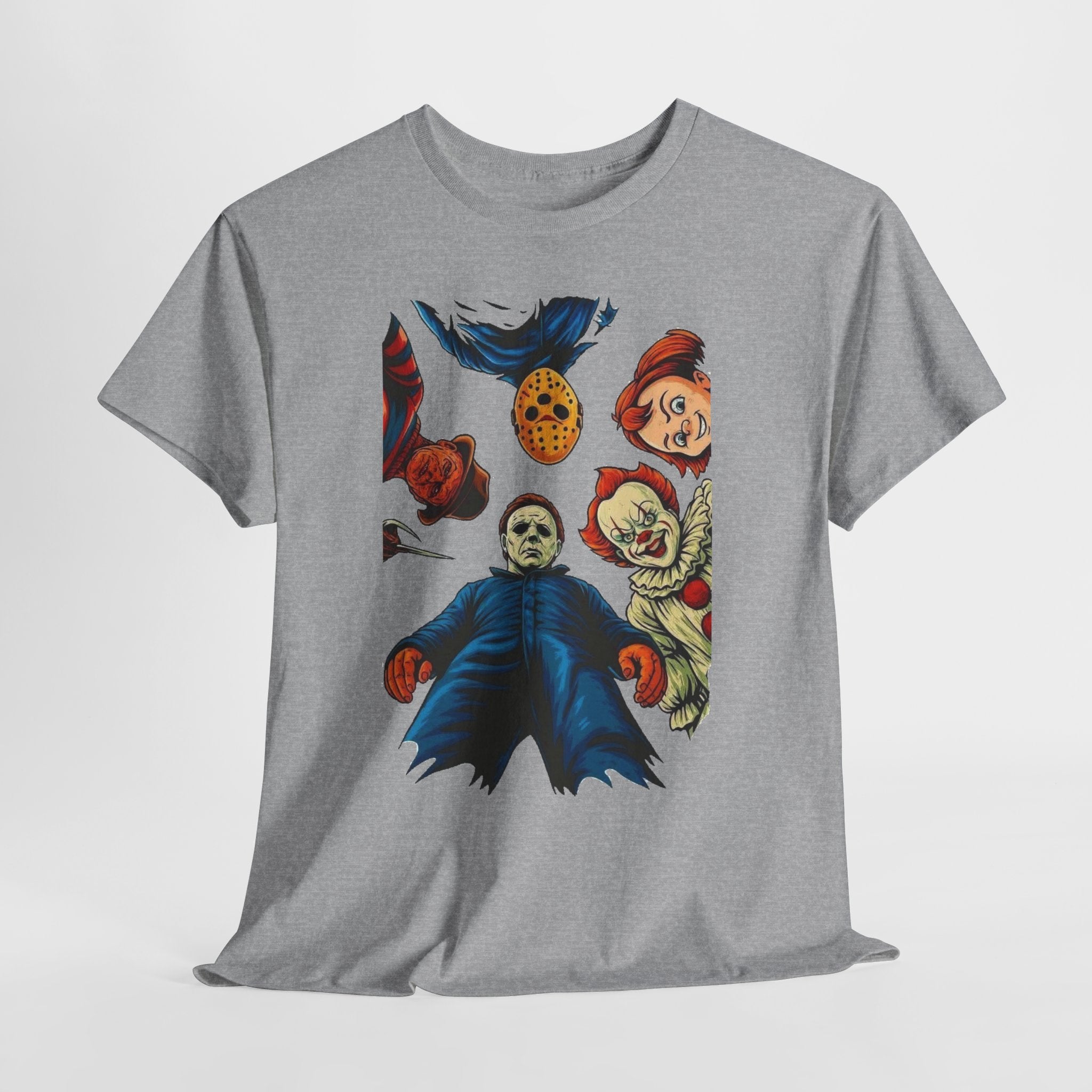 Horror Movie Icons Graphic Tee — Michael Myers, Jason & Classic Clowns Halloween T-Shirt
