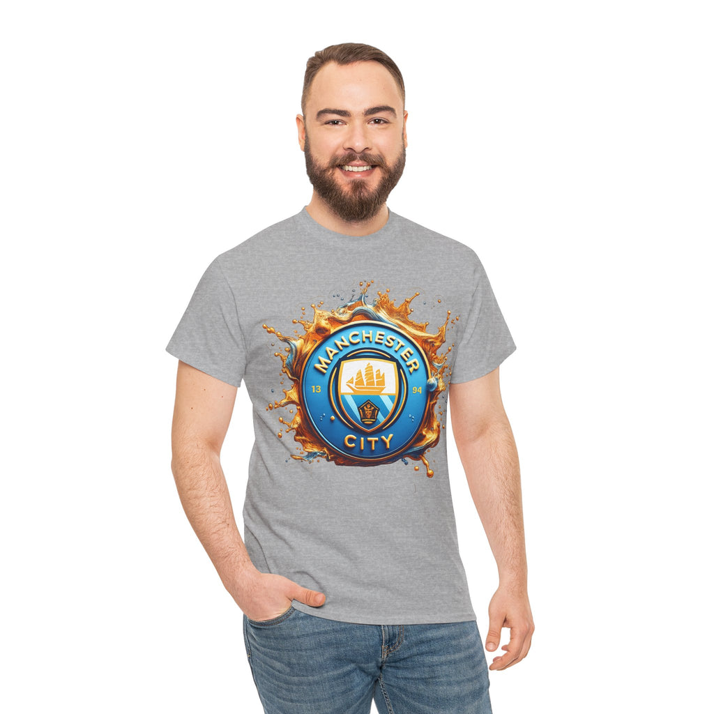 Manchester City Inspired Splash Logo Cotton T-Shirt