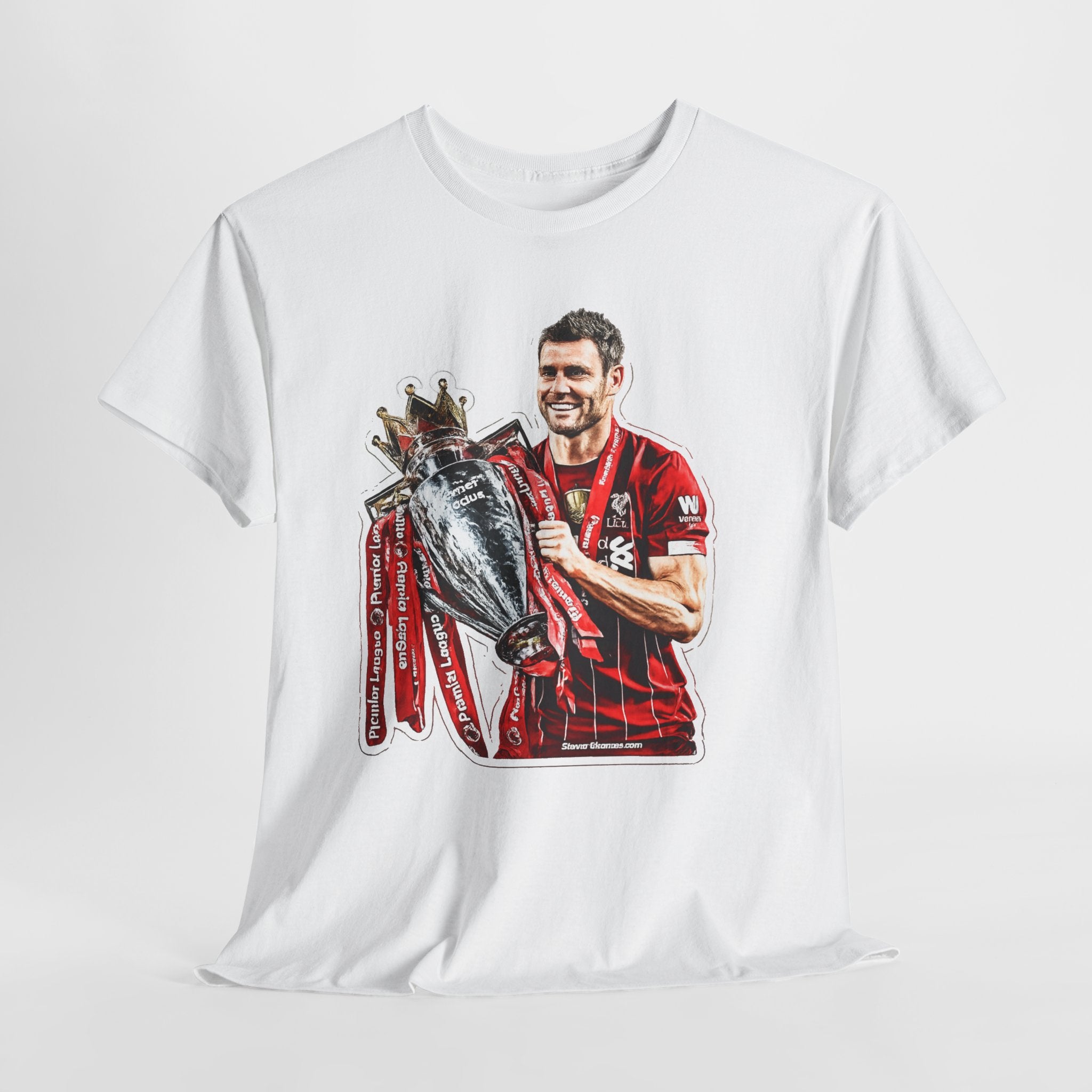 James Milner Liverpool Premier League Champion Trophy T-Shirt — Player Holding Premier Trophy