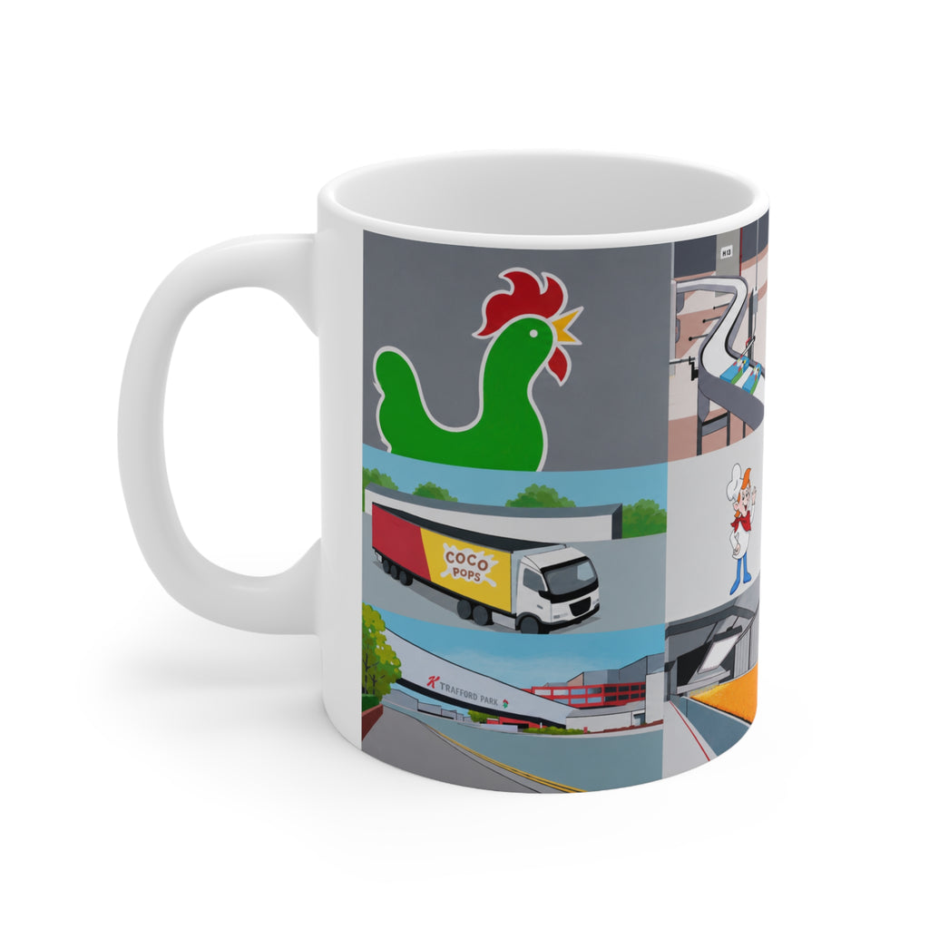 Kelloggs Trafford Park Cereal Mascot Collage Mug — 11oz & 15oz Ceramic Coffee Cup