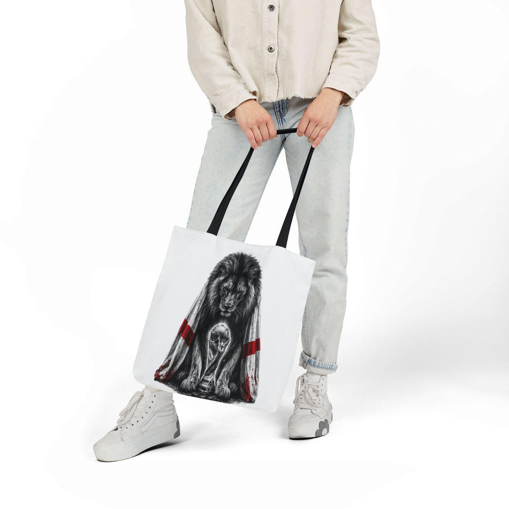 England Lion Guardian Canvas Tote — Protective Lion & Cub Illustration Tote Bag