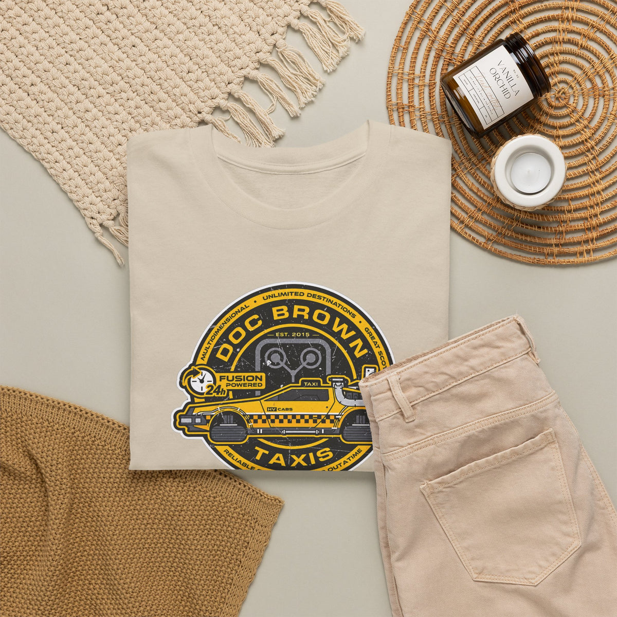 Vintage Taxi Badge T-Shirt — 'Doc Brown Taxis' Retro Cab Logo Tee