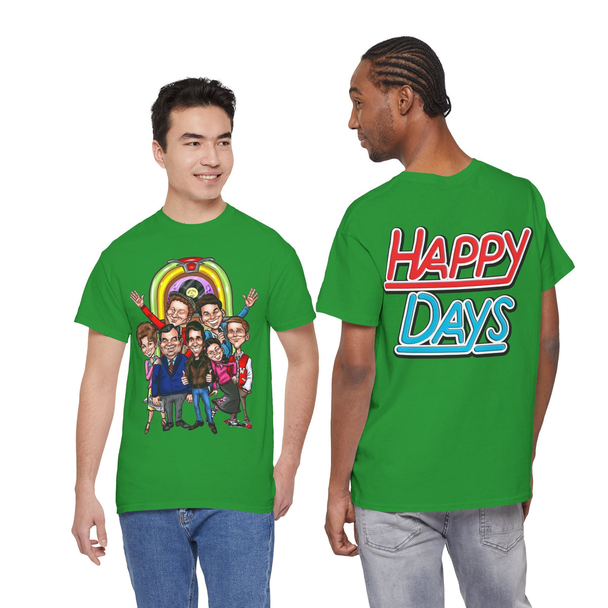 Happy Days Cast Caricature Tee — Retro 70s Sitcom Graphic T-Shirt