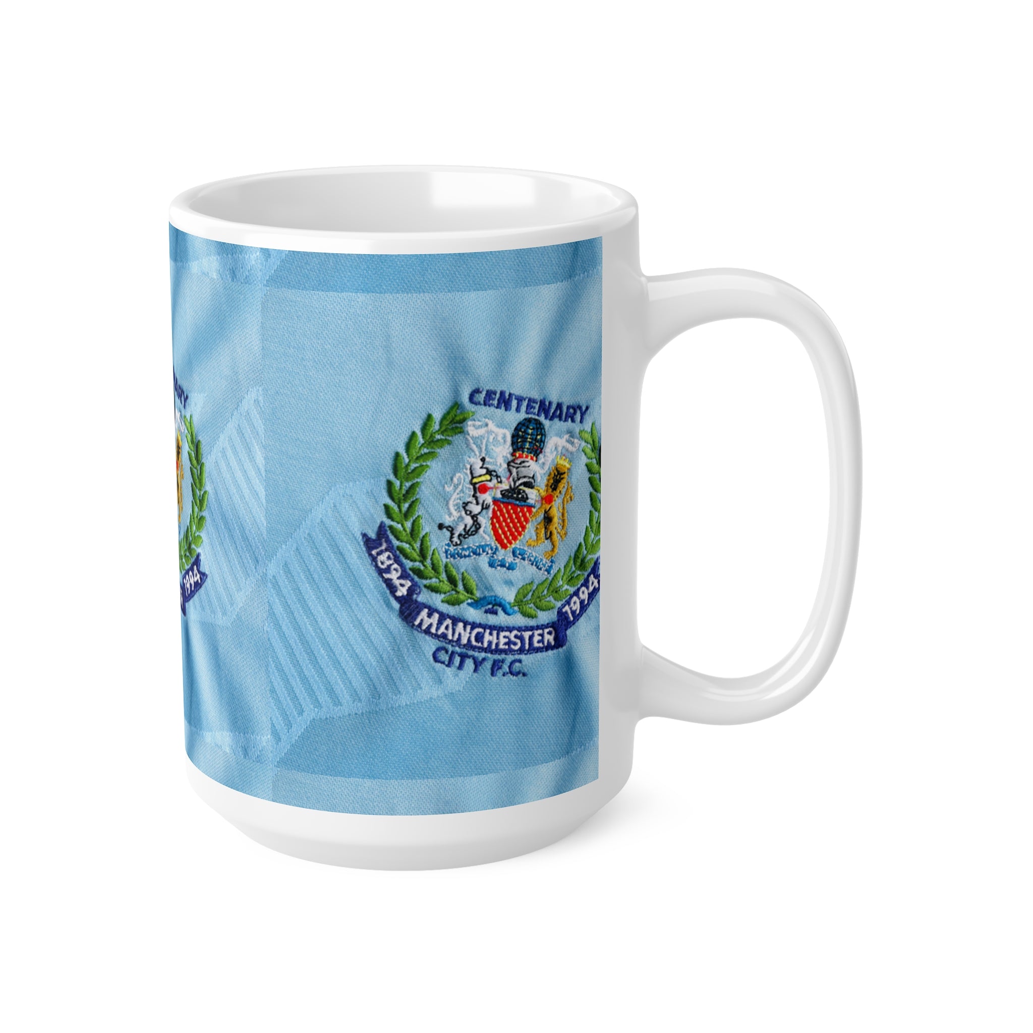 Manchester City Retro Crest Ceramic Mug — Centenary 1994 Sky Blue Coffee Cup (11oz/15oz)