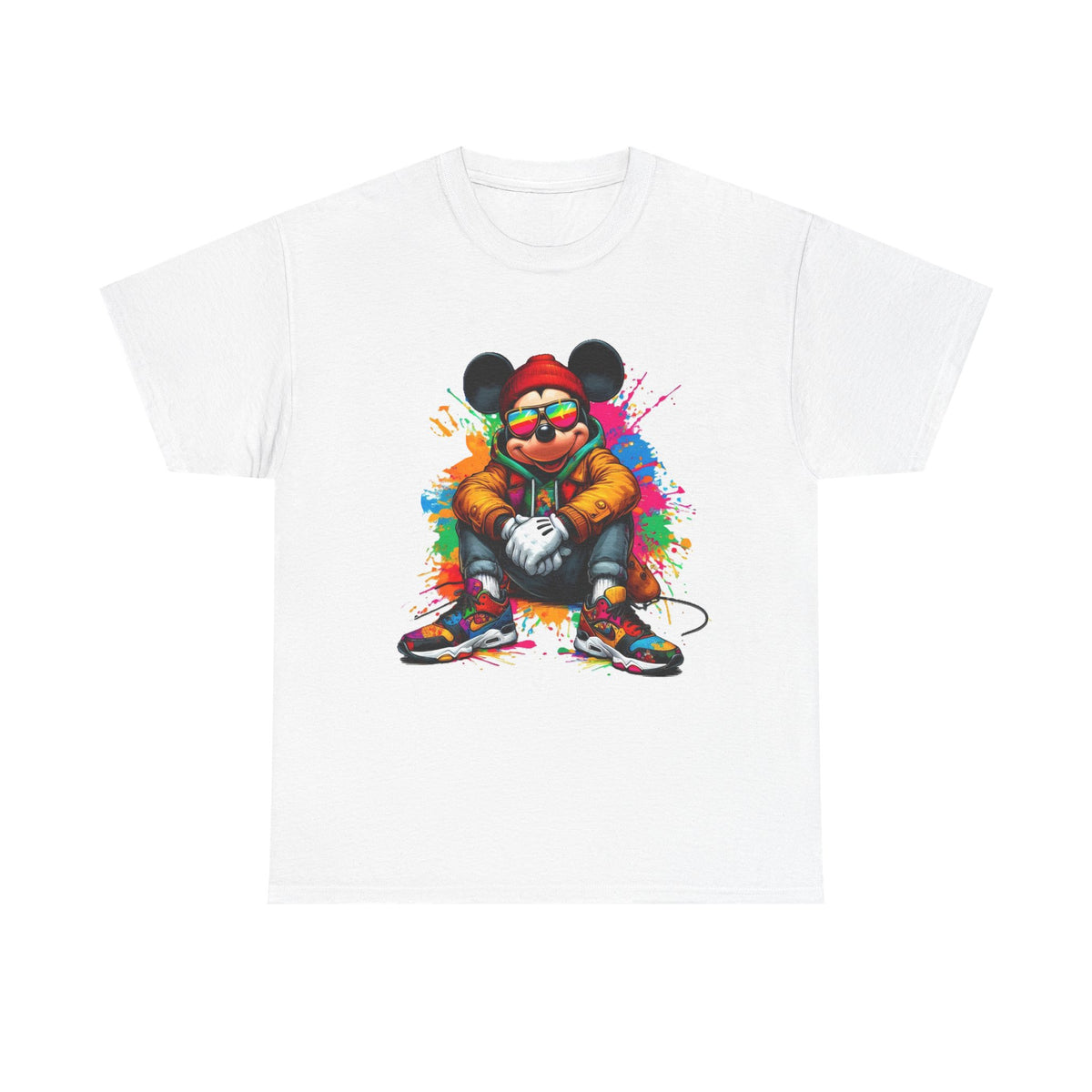Streetwear Mouse Graphic Tee — Colorful Urban Hip-Hop Cartoon Shirt