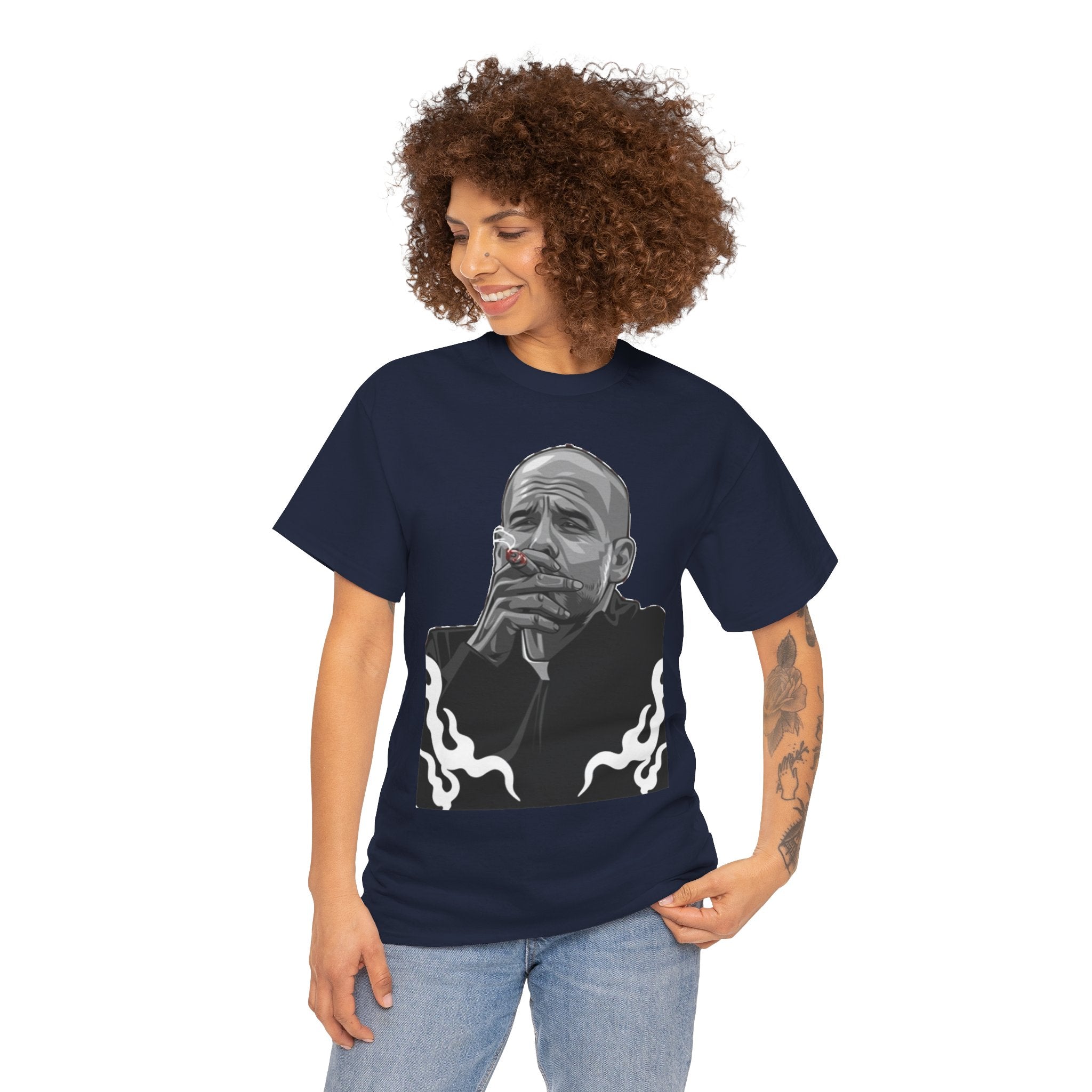 Pep Guardiola Smoking Portrait T‑Shirt — Moody Graphic Tee