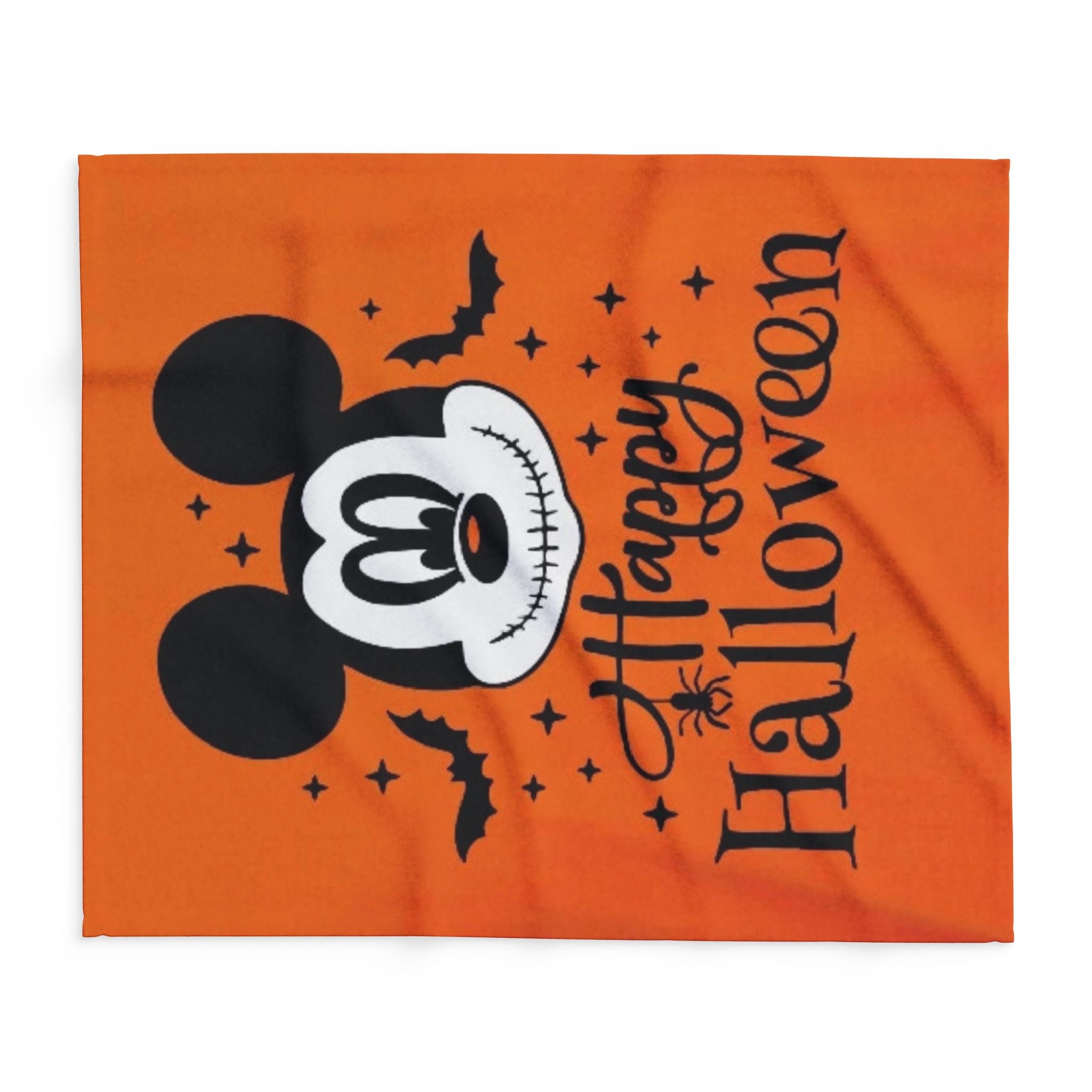 Halloween Mickey Fleece Blanket — 'Happy Halloween' Orange Cozy Throw