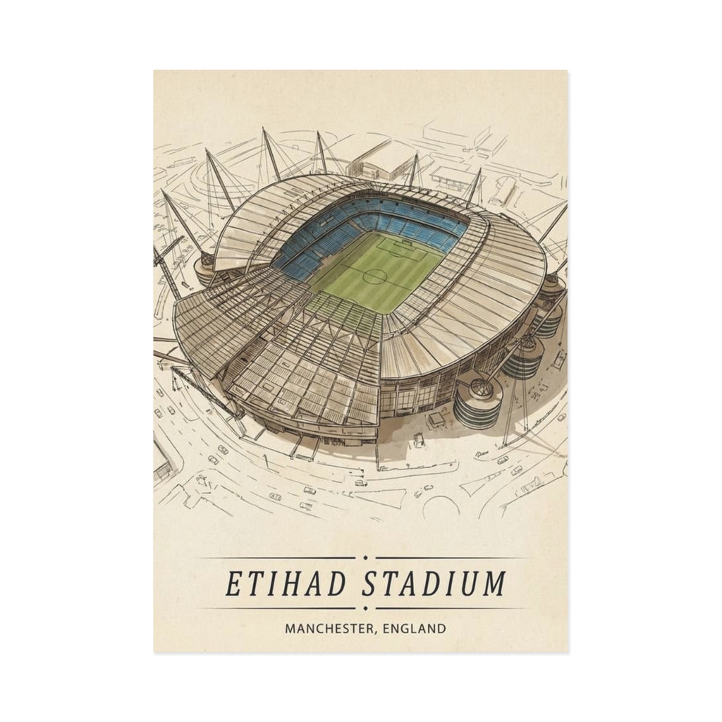 Etihad Stadium Vintage Postcards — Manchester Stadium Fine Art Set