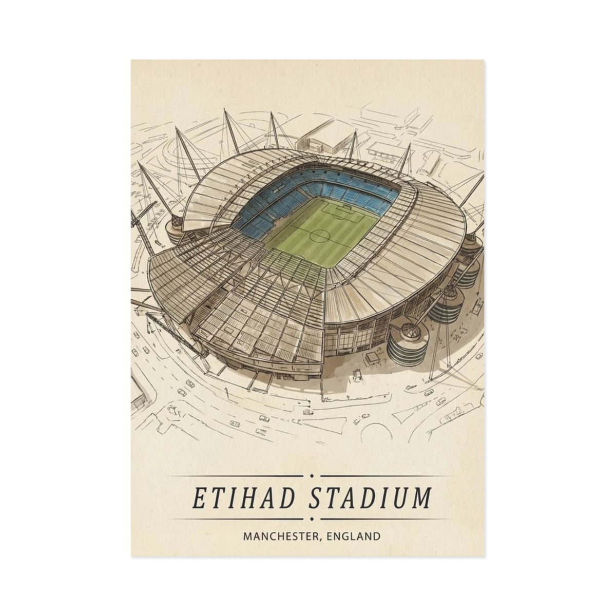 Etihad Stadium Vintage Postcards — Manchester Stadium Fine Art Set