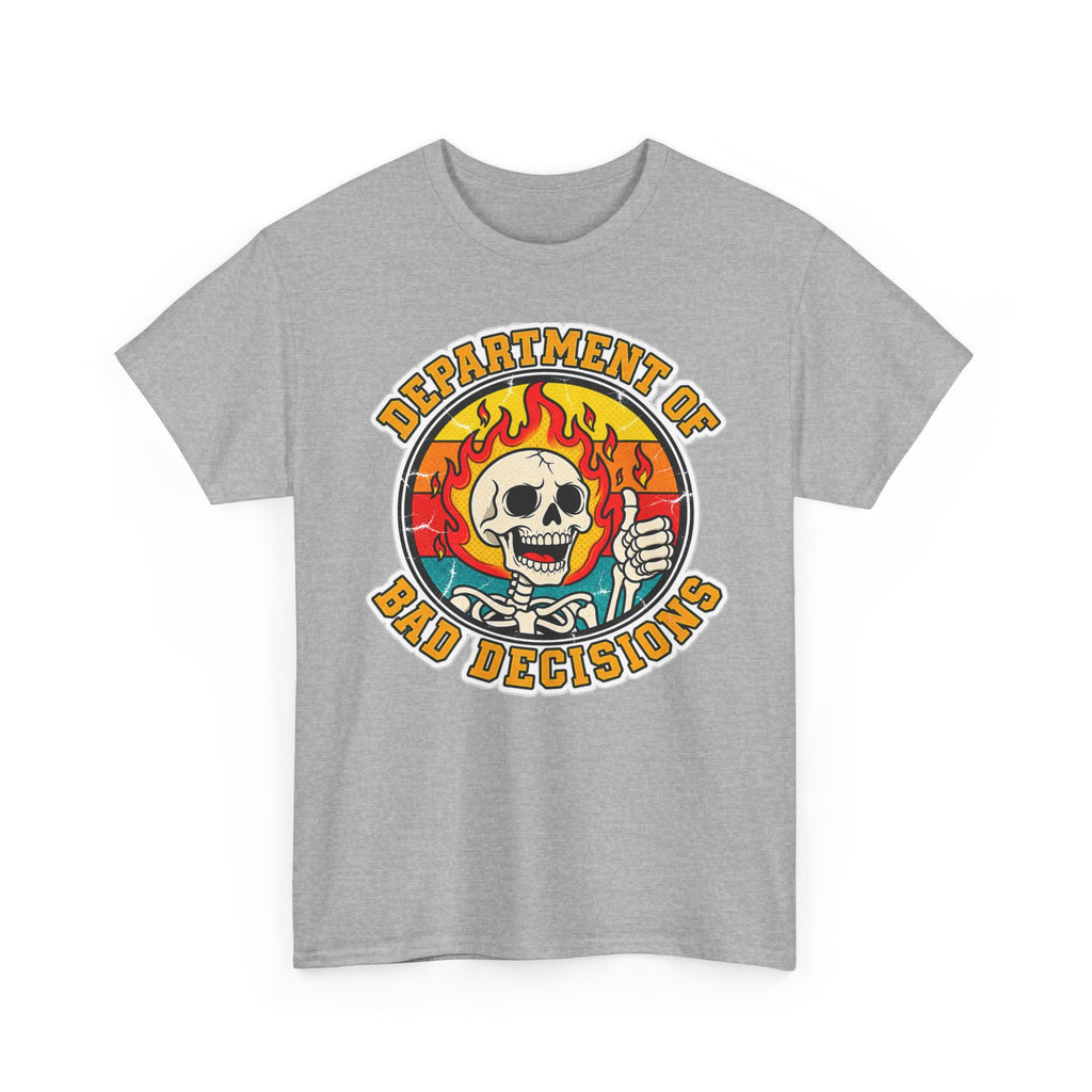 Department of Bad Decisions Skull T-Shirt — Retro Flaming Thumbs-Up Graphic Tee