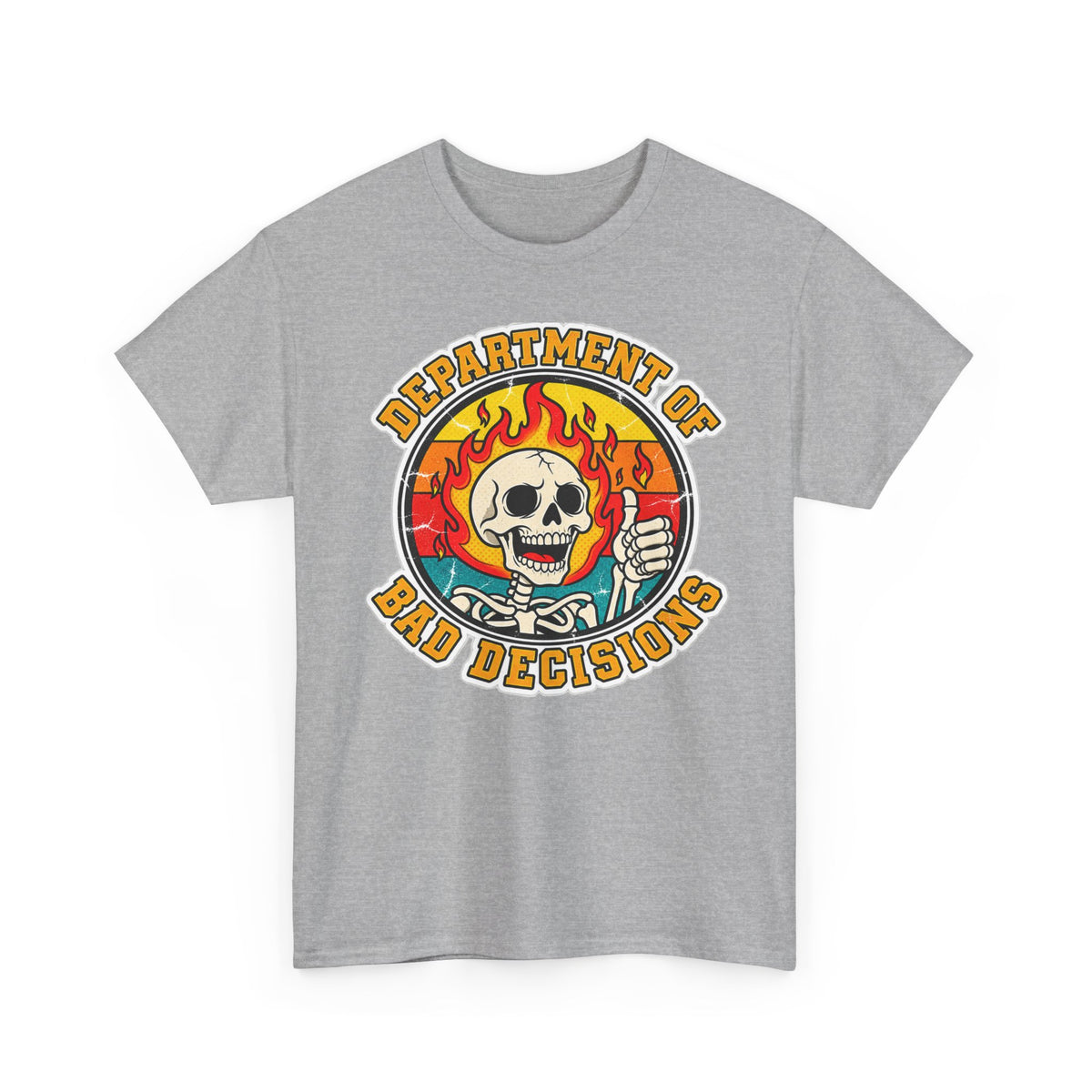 Department of Bad Decisions Skull T-Shirt — Retro Flaming Thumbs-Up Graphic Tee