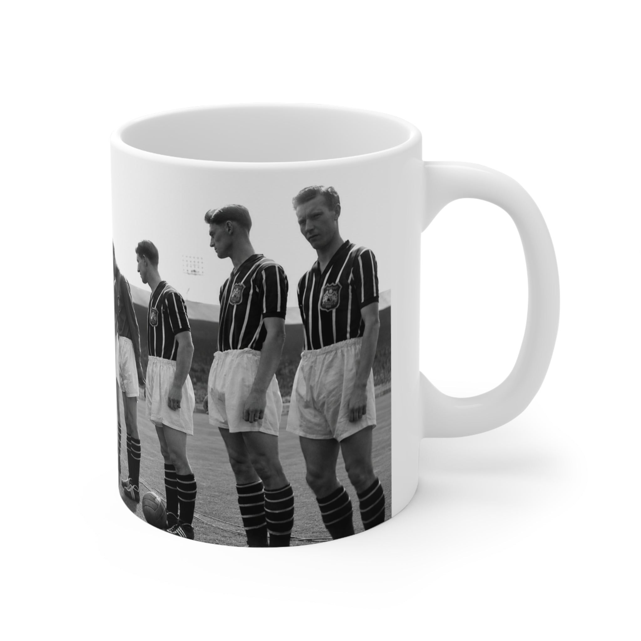 Manchester City 1956 FA Cup Final Team Photo Mug — Retro Black & White Football Ceramic Coffee Cup (11oz, 15oz)