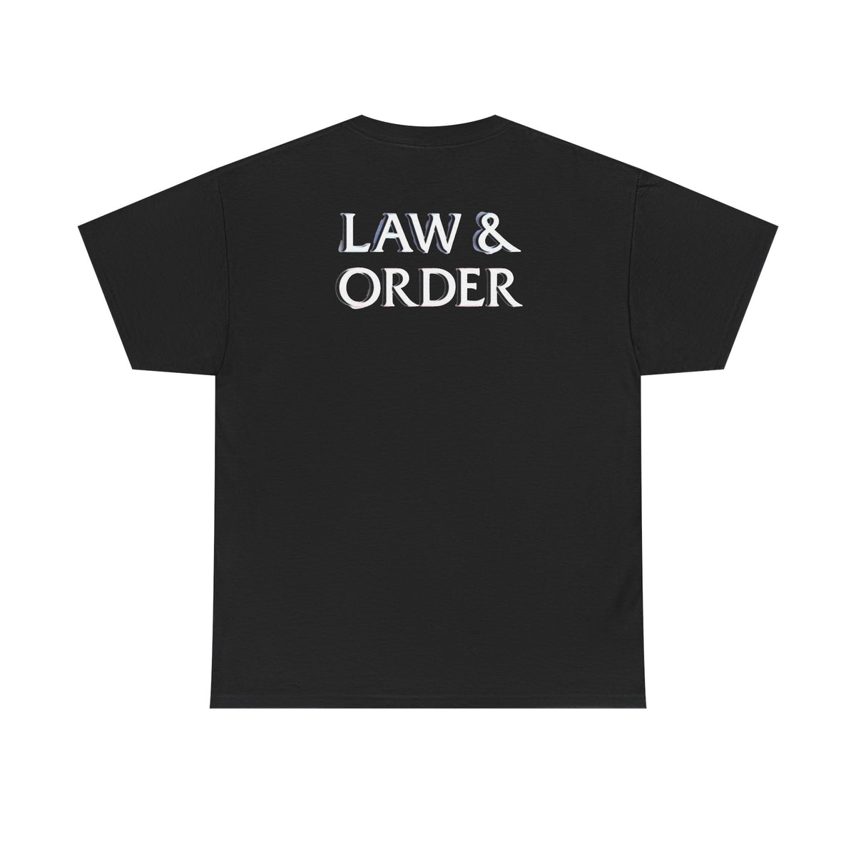 DUN DUN / Law & Order Graphic Tee — Retro Red & Blue Text Shirt