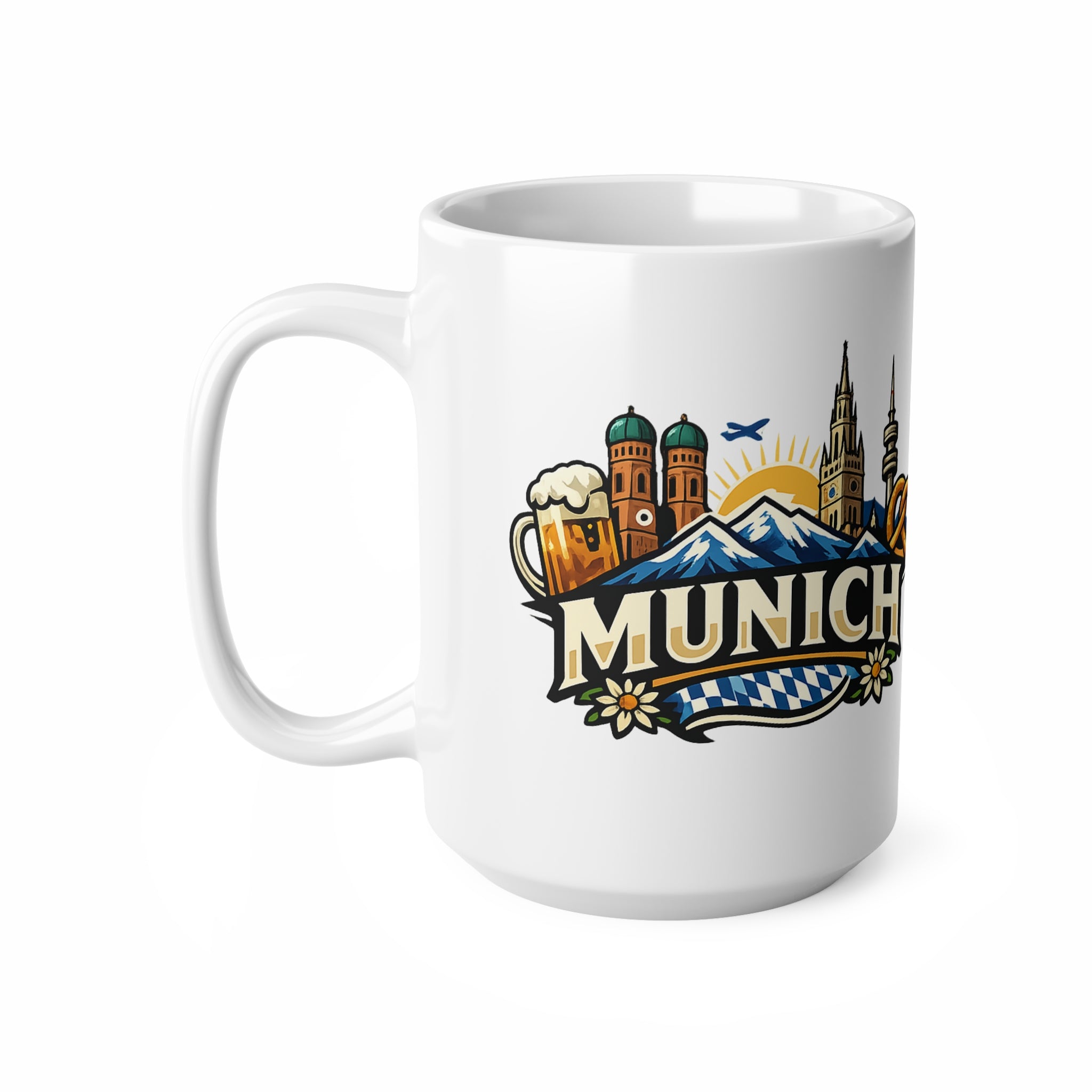 Munich Souvenir Coffee Mug — Bavarian Beer, Pretzel & Skyline Ceramic Mug (11oz/15oz)