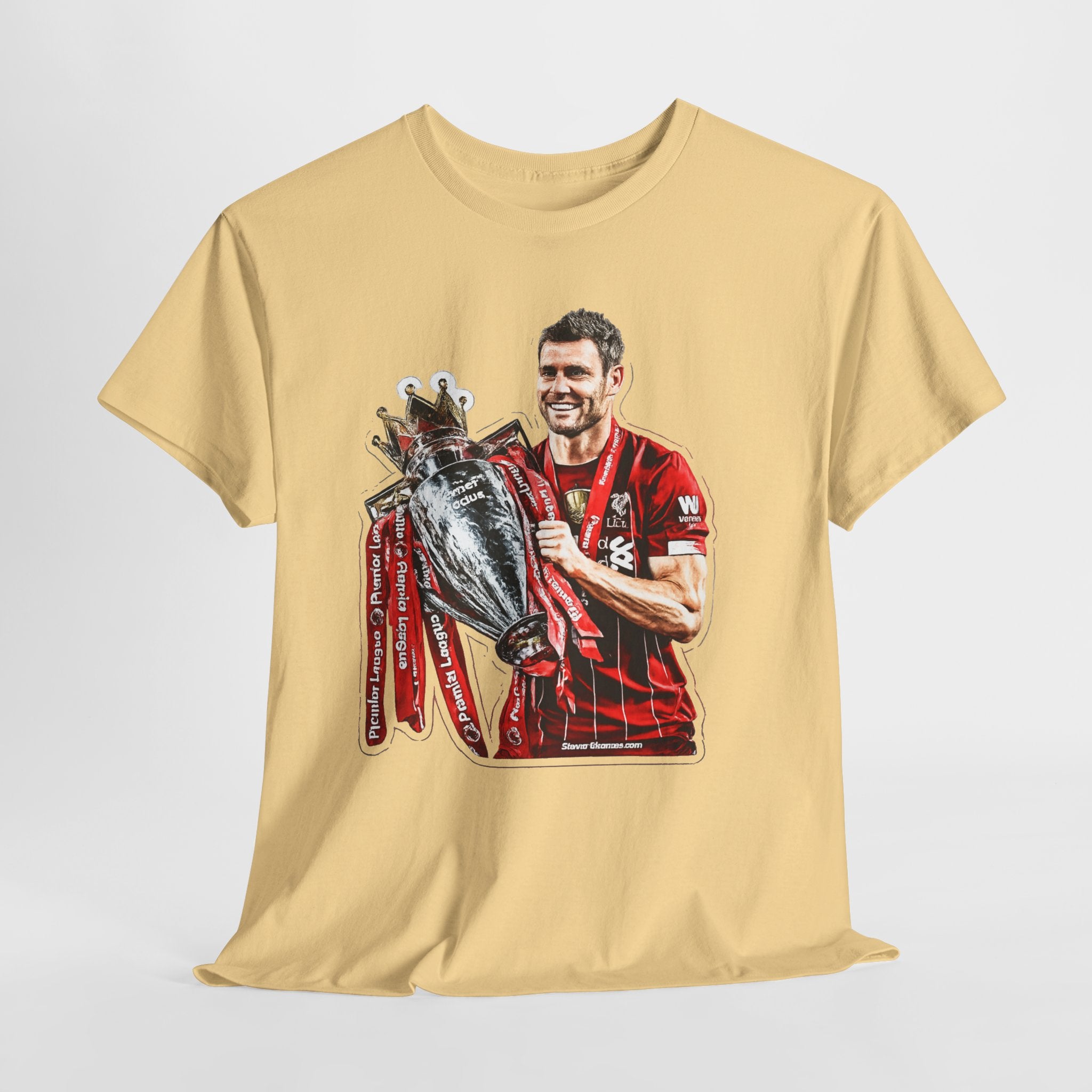 James Milner Liverpool Premier League Champion Trophy T-Shirt — Player Holding Premier Trophy
