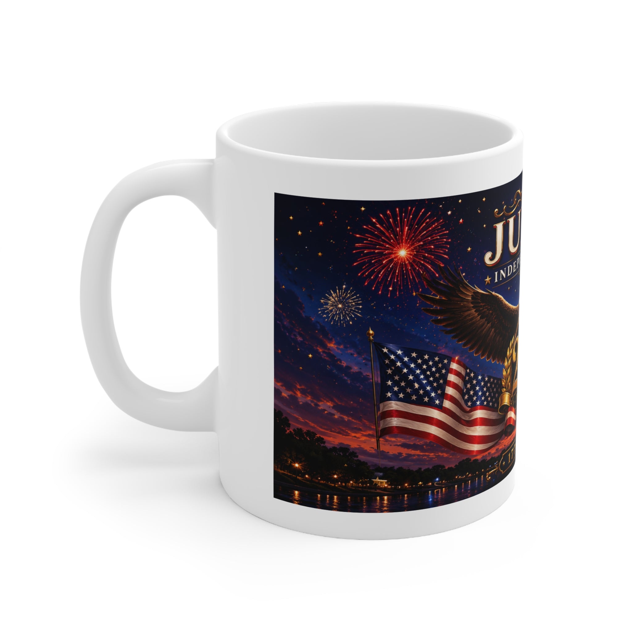 July 4th Independence Day America 250 Years Coffee Mug — Patriotic Eagle & Flags (11oz/15oz)
