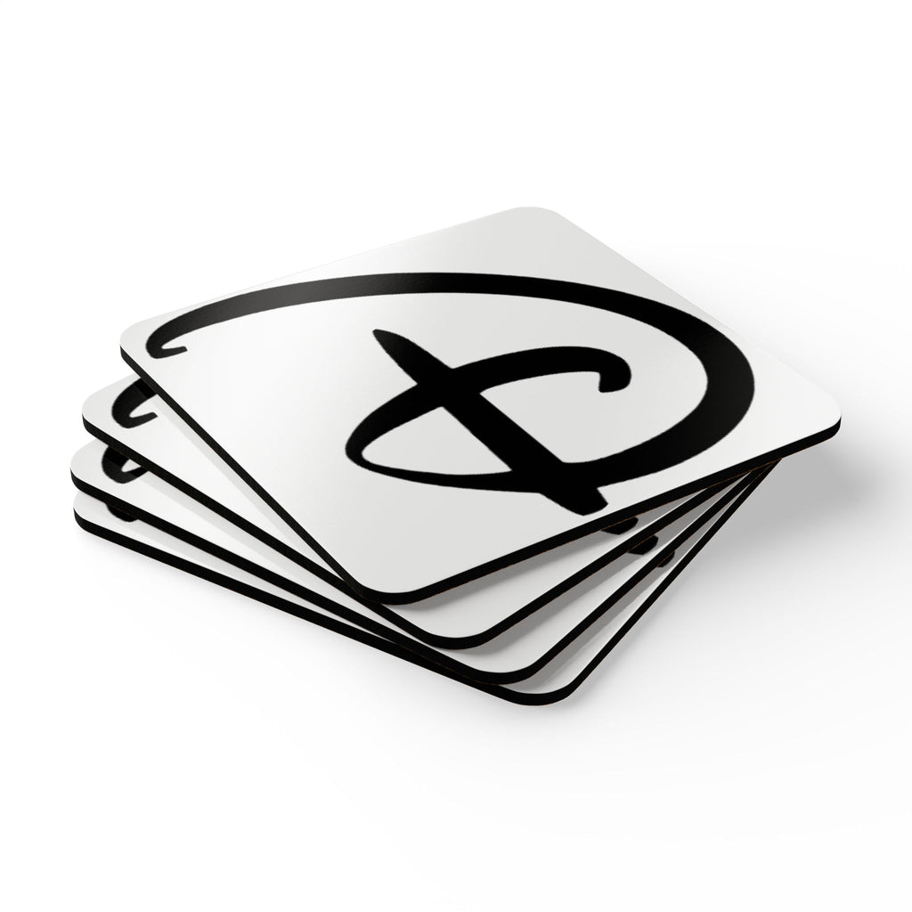 Disney Inspired Cork Coaster Set — Black Script Emblem Drink Coasters (4-Pack)