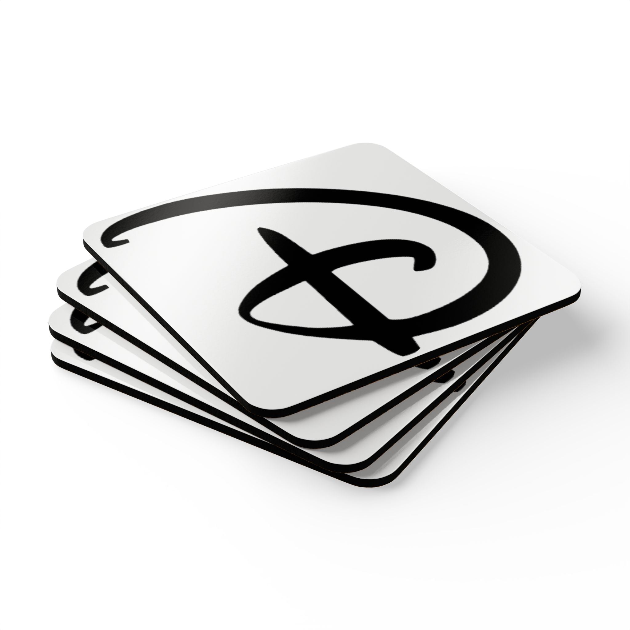 Disney Inspired Cork Coaster Set — Black Script Emblem Drink Coasters (4-Pack)