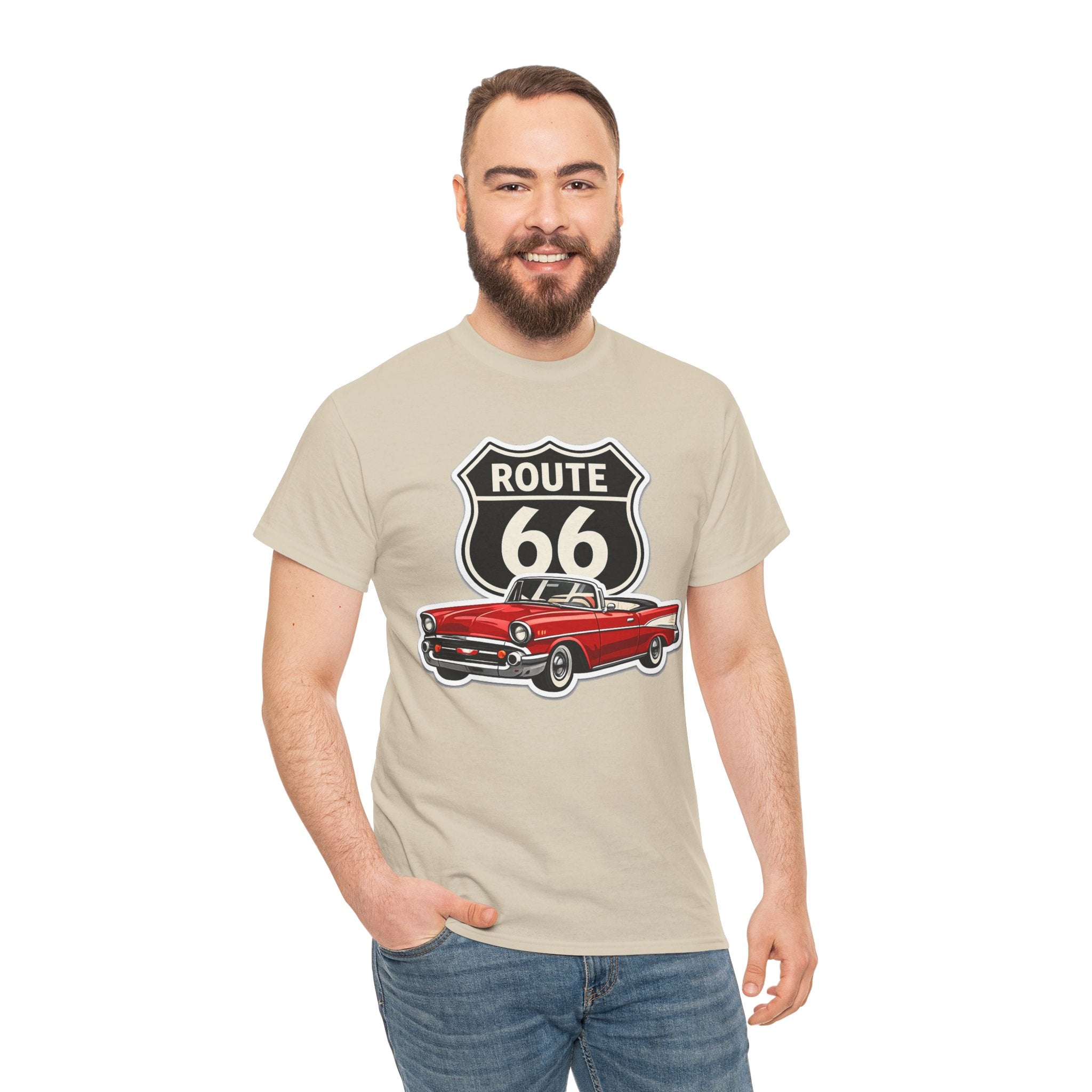 Route 66 Classic Car T‑Shirt — Retro Red Convertible Road Trip Tee