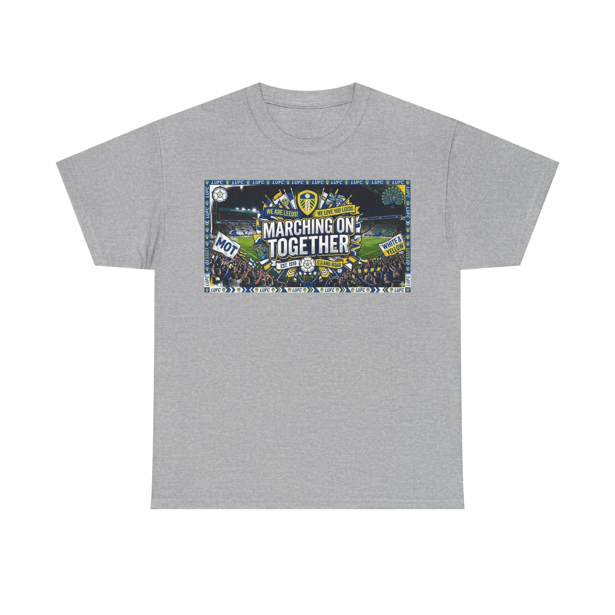 Leeds United T-Shirt — "Marching On Together" Fan Tee (Soccer Supporter Graphic)