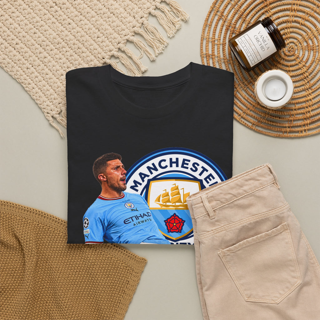 Rodri Manchester City Legend Cotton T-Shirt – Celebratory Slide Graphic Tee