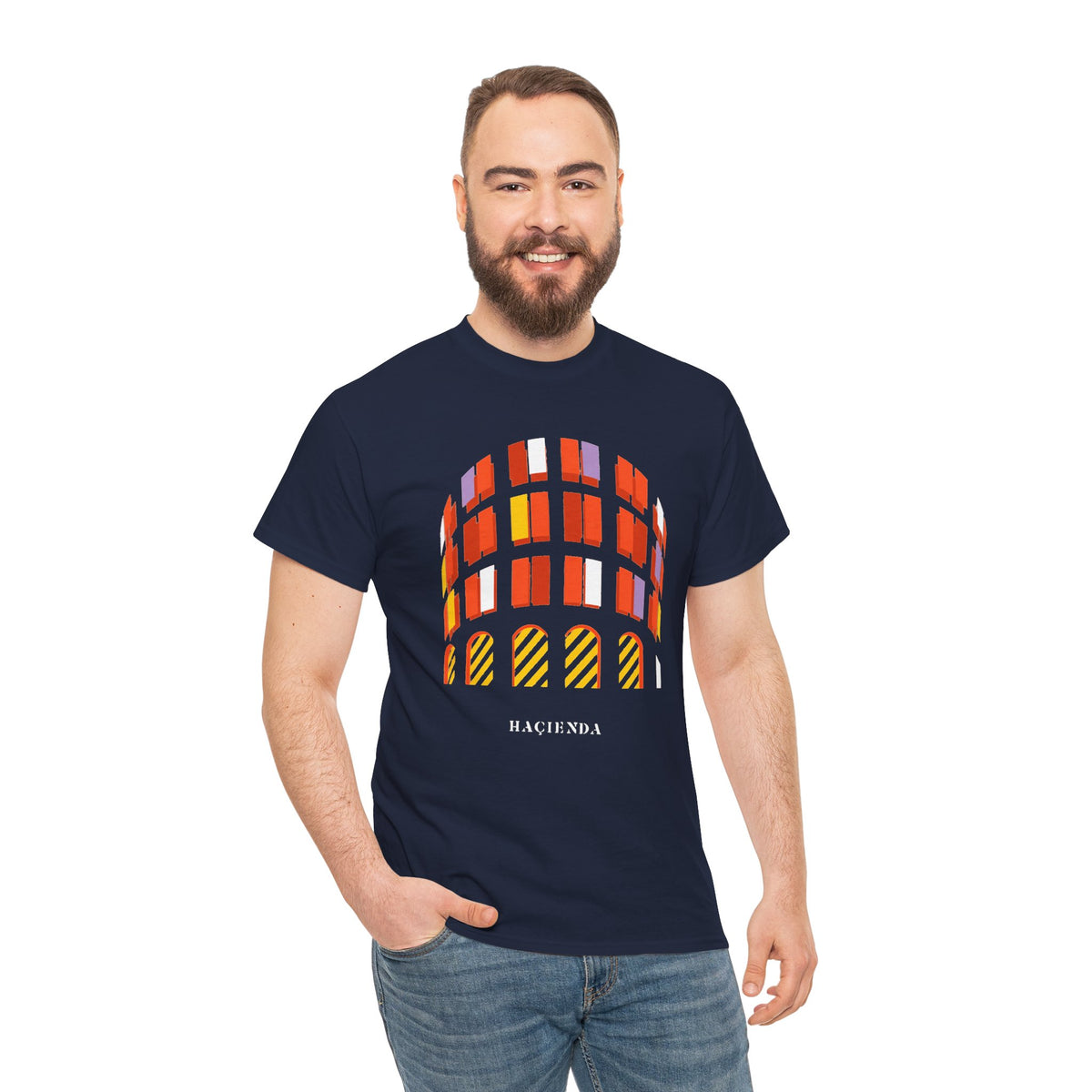 Hacienda Arch Graphic Cotton T-Shirt Tee — Retro Sunset Window Illustration