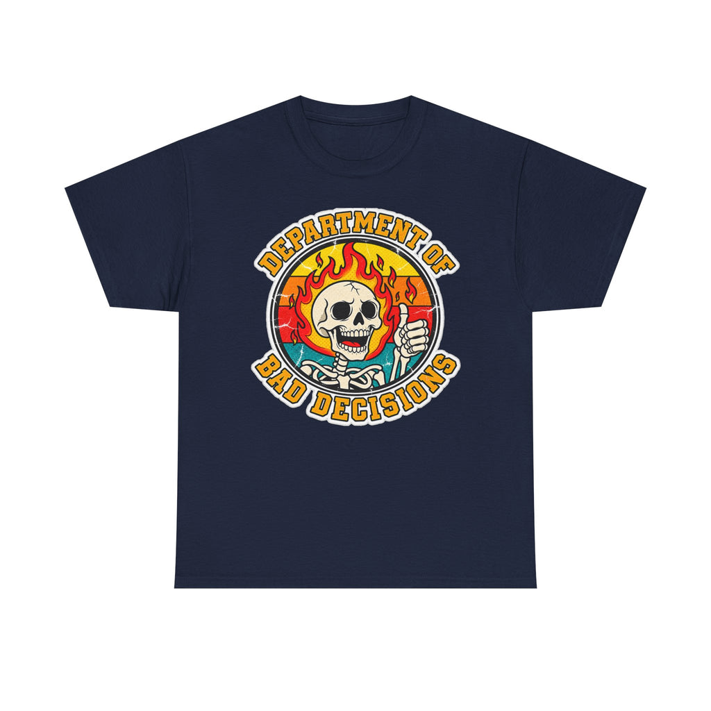 Department of Bad Decisions Skull T-Shirt — Retro Flaming Thumbs-Up Graphic Tee
