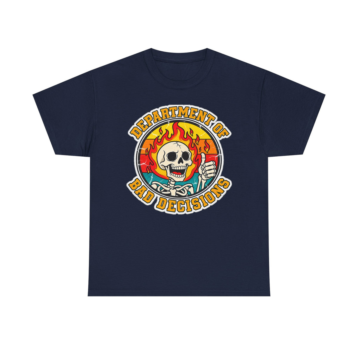 Department of Bad Decisions Skull T-Shirt — Retro Flaming Thumbs-Up Graphic Tee